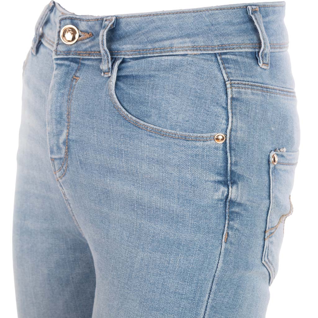 JEANS DONNA GAUDI' SKINNY FIT IN DENIM DI COTONE EFFETTO USED - COL. BLU DENIM