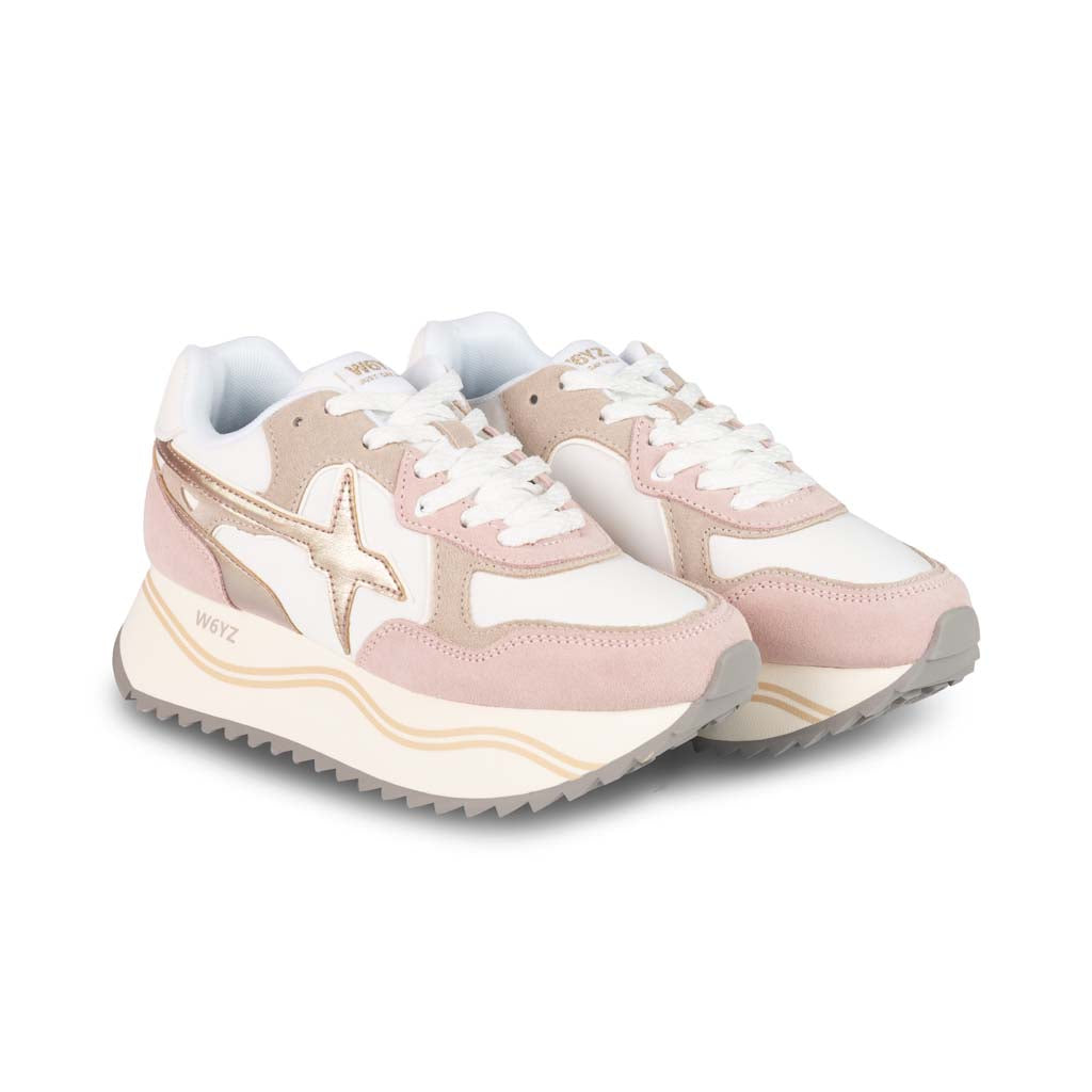 SNEAKERS DONNA W6YZ MOD. "DEVA" IN SUEDE E TESSUTO - COL. ROSA / BIANCO