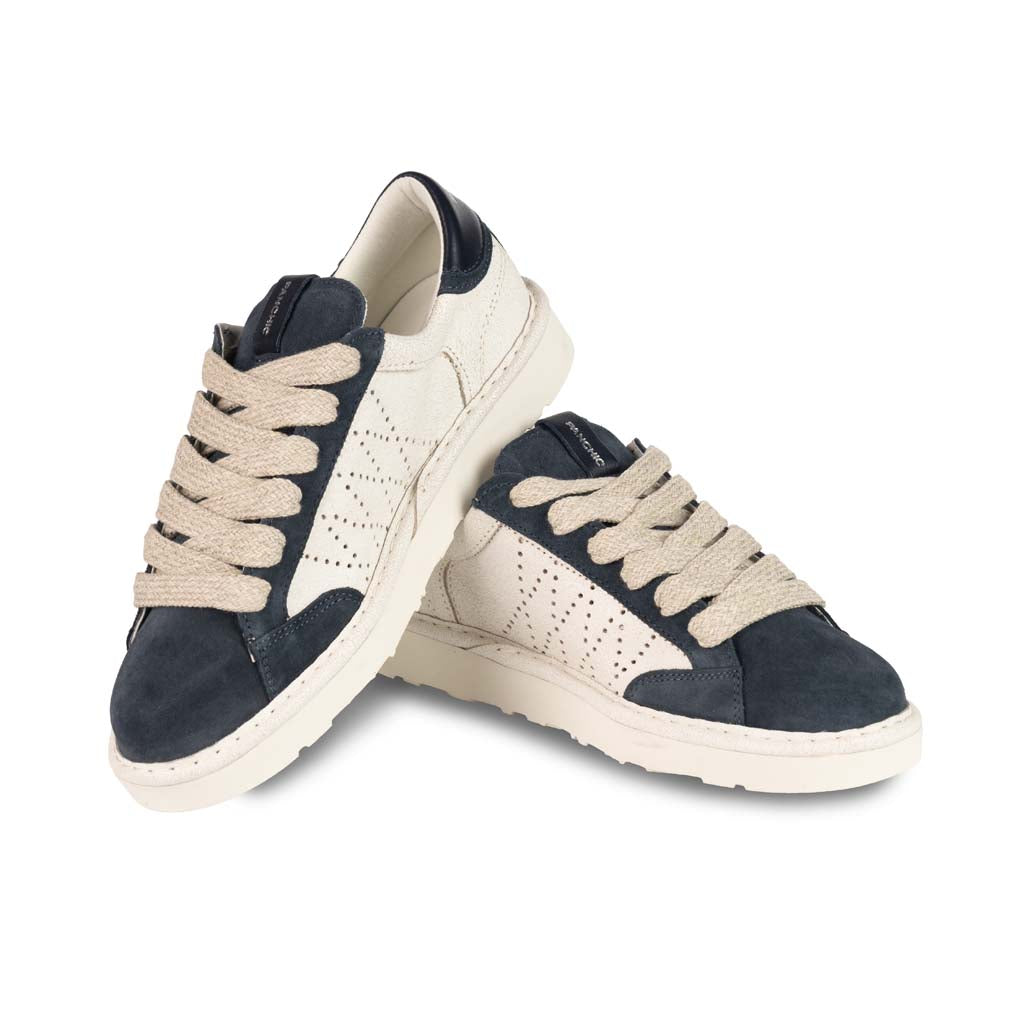 SNEAKERS UOMO PANCHIC IN CAMOSCIO CON INSERTI TRAFORATI - COL. AVORIO / BLU NOTTE