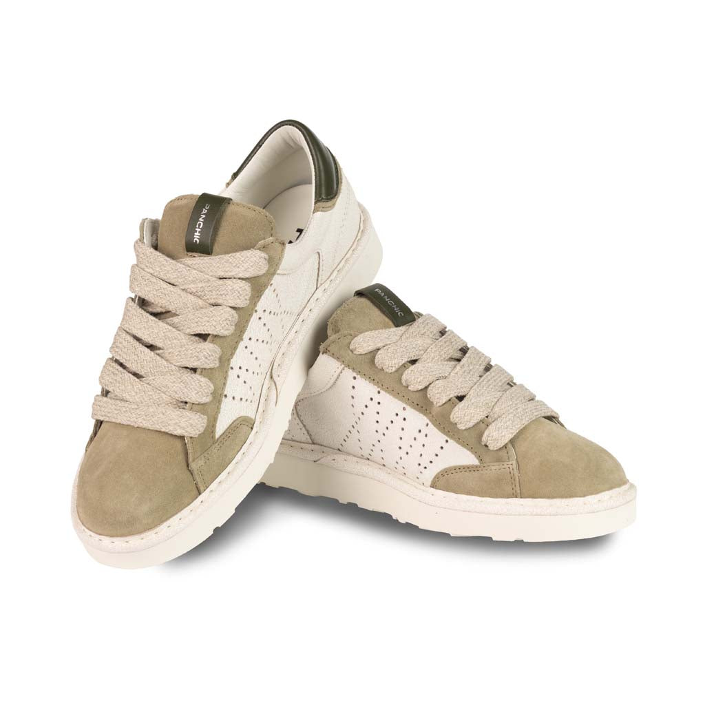 SNEAKERS UOMO PANCHIC IN CAMOSCIO CON INSERTI TRAFORATI - COL. AVORIO / OLIVA