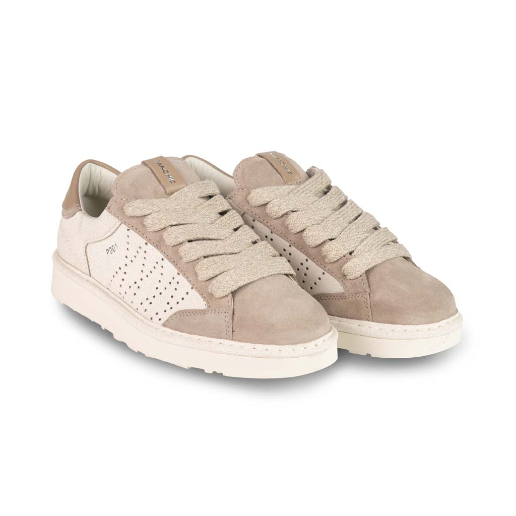 SNEAKERS UOMO PANCHIC IN CAMOSCIO CON INSERTI TRAFORATI - COL. AVORIO / GRIGIO TORTORA