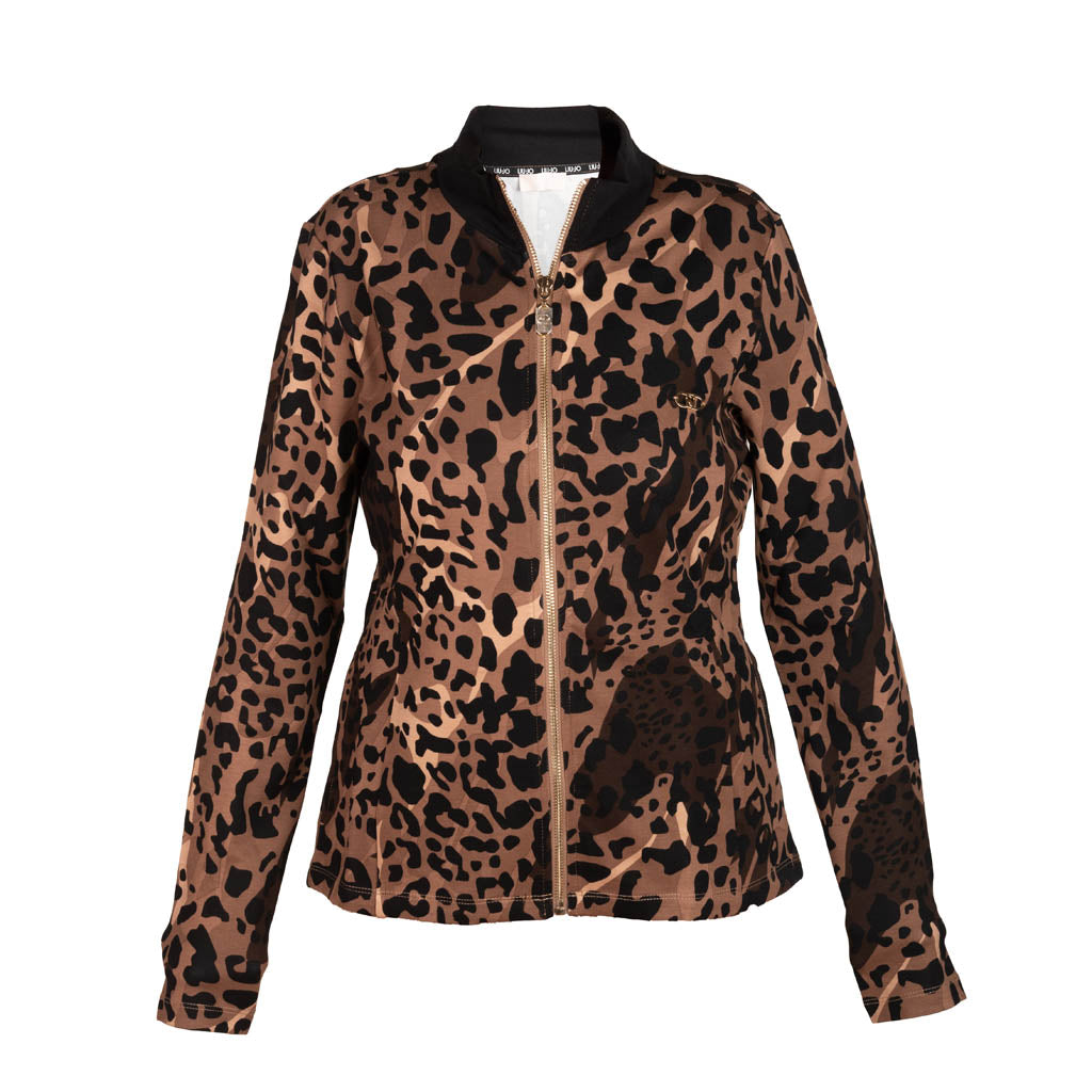 FELPA DONNA LIU JO BETTER CON STAMPA ALL OVER ANIMALIER - COL. CIOCCOLATO