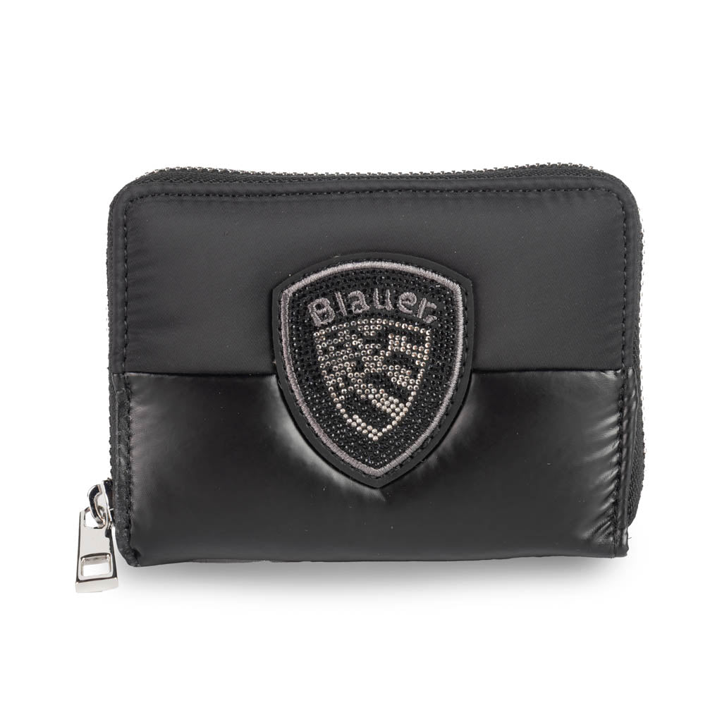 PORTAFOGLIO PICCOLO DONNA BLAUER CON LOGO SCUDO E STRASS - COL. NERO