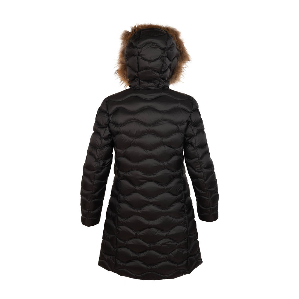 PIUMINO LUNGO DONNA A ONDE CON PELLICCIA MOD. "LYNEL" - COL. NERO / INT. BEIGE