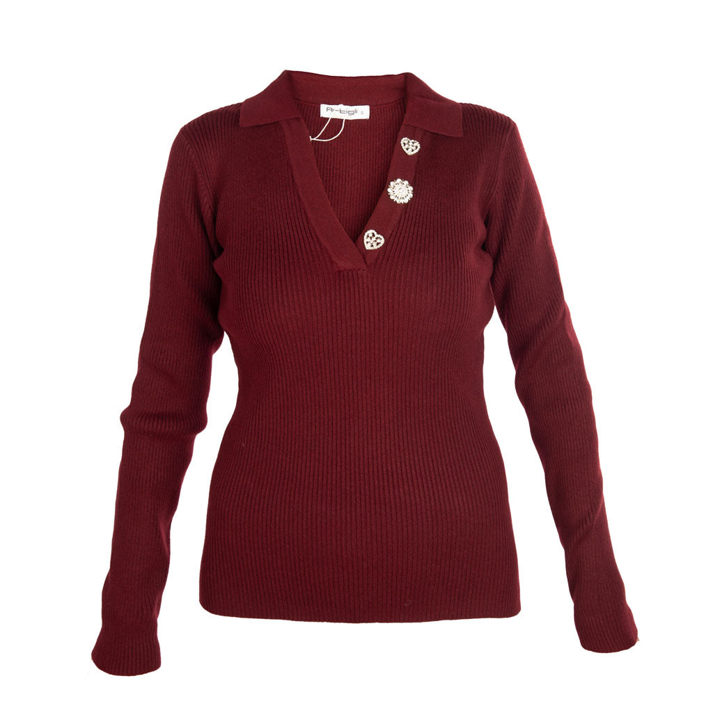 MAGLIA DONNA ARTIGLI A MANICA LUNGA A COSTINE CON DETTAGLI - Colori disponibili: 2