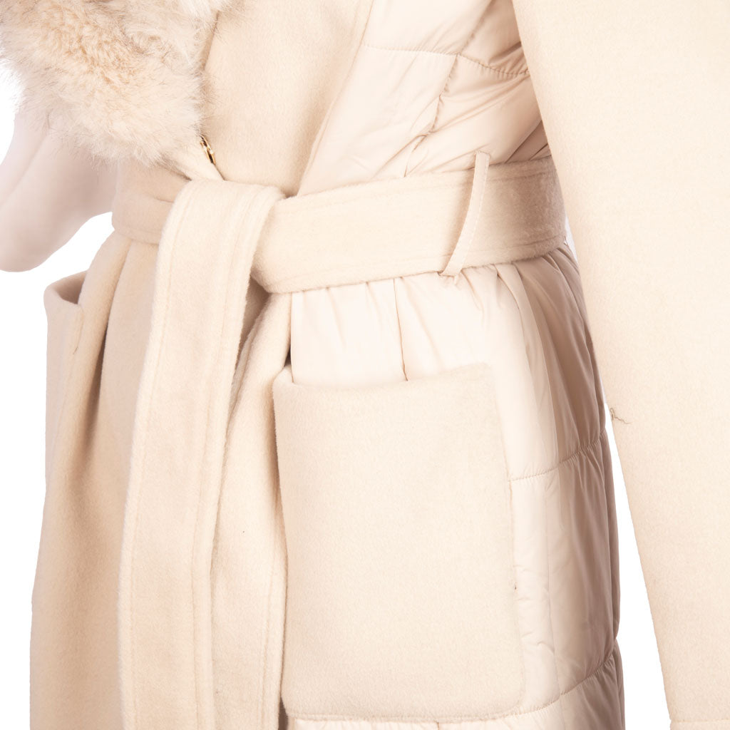 CAPPOTTO DONNA ARTIGLI BIMATERICO CON COLLO IN ECOPELLICCIA - Colori disponibili: 2