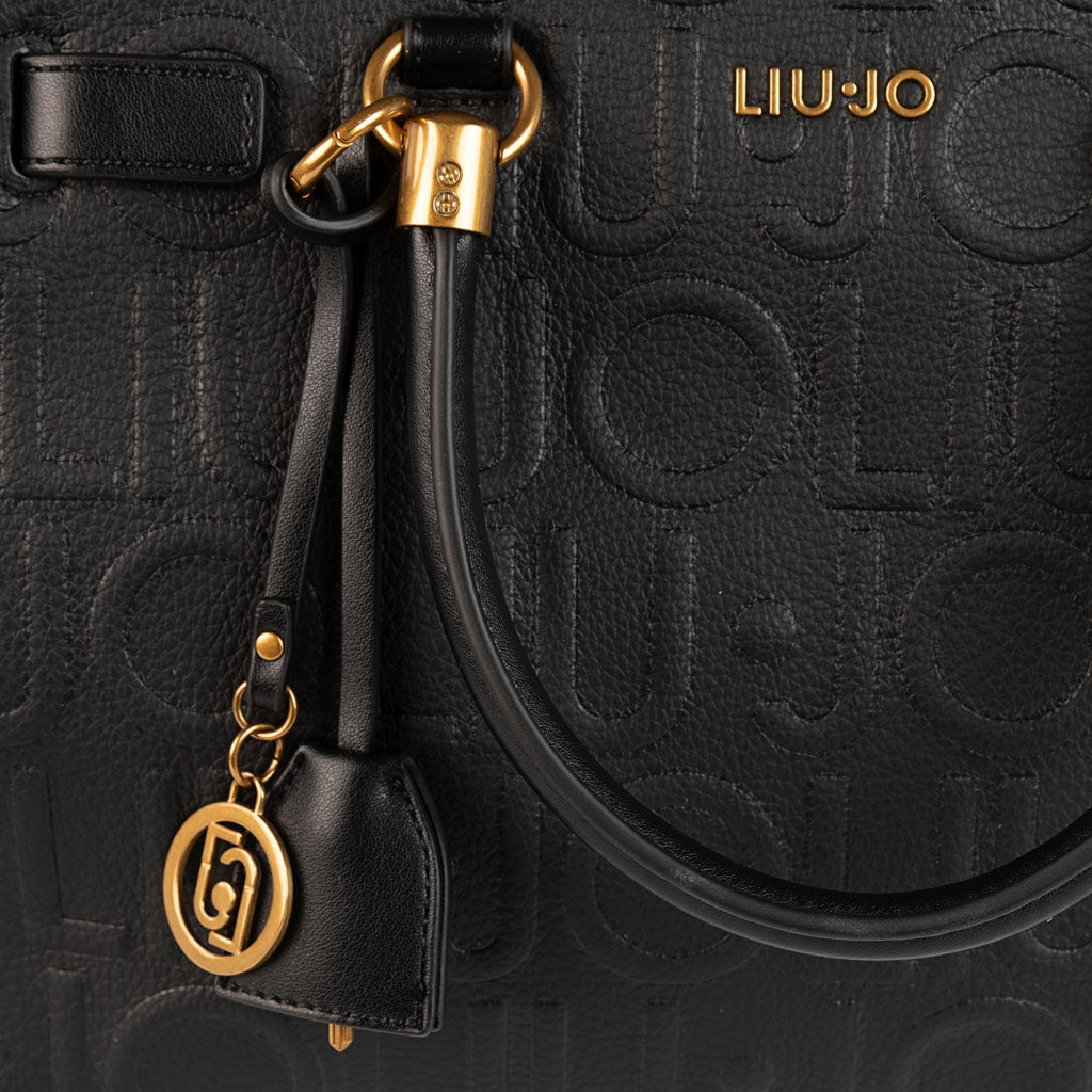 BORSA A MANO LIU JO CON LETTERING IN RILEVO - COL. NERO