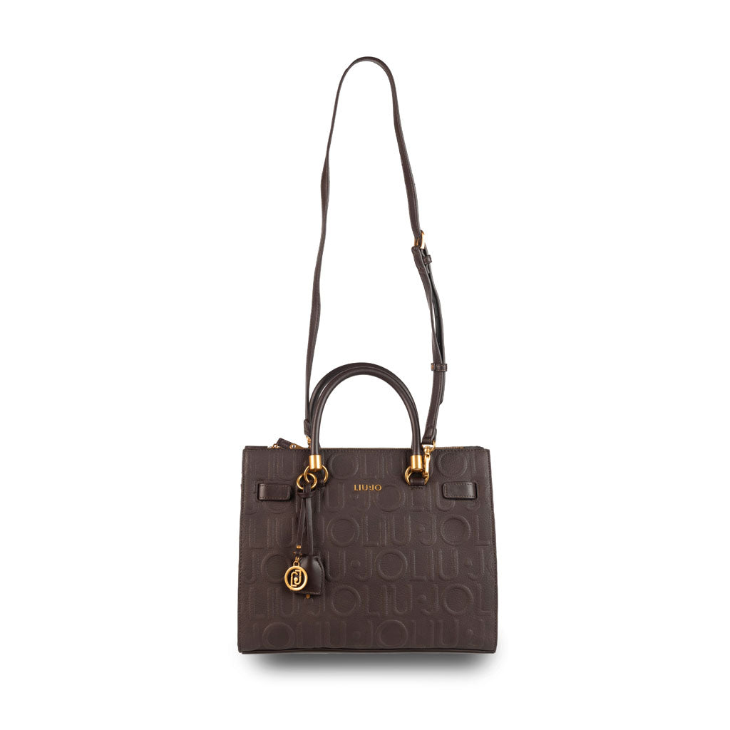 BORSA A MANO LIU JO CON LETTERING IN RILEVO - COL. MARRONE SCURO