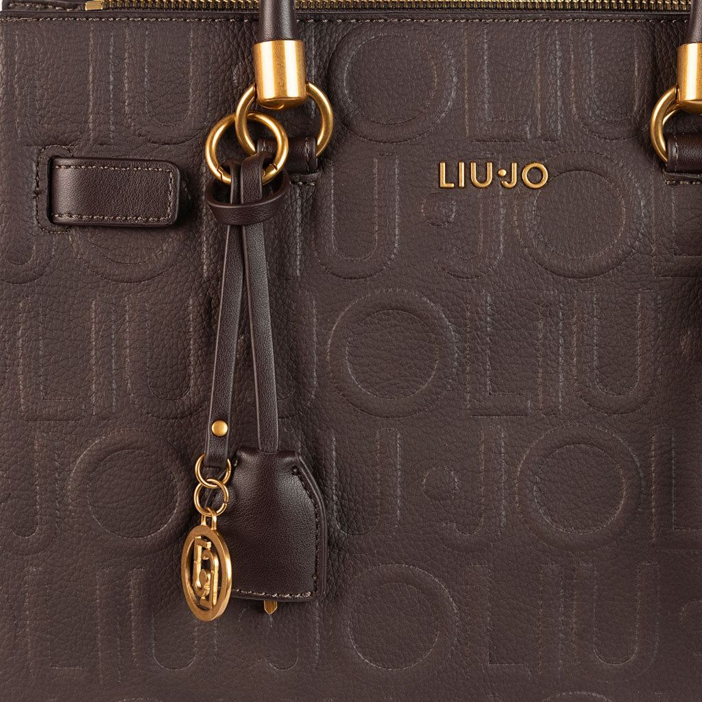 BORSA A MANO LIU JO CON LETTERING IN RILEVO - COL. MARRONE SCURO