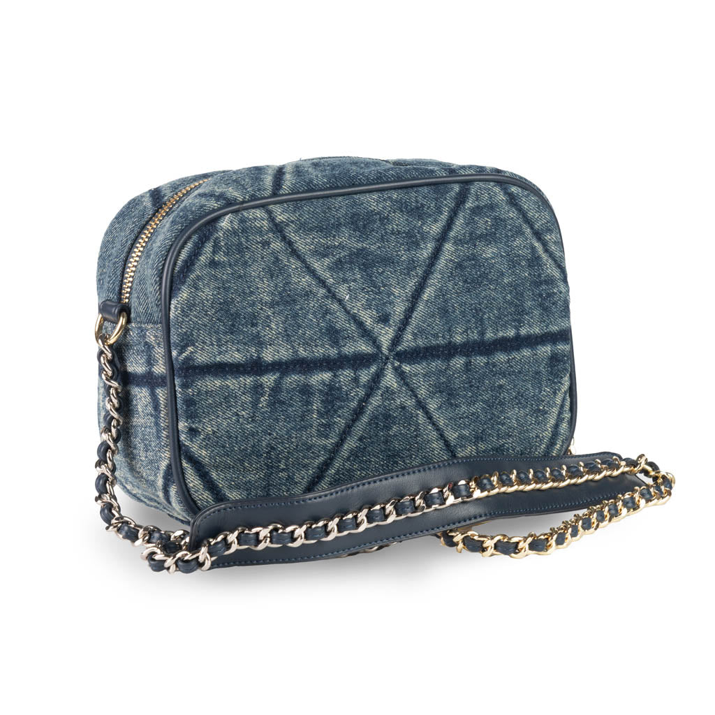 BORSA A TRACOLLA DONNA GAELLE IN DENIM CON LOGO FRONTALE - COL. BLU DENIM