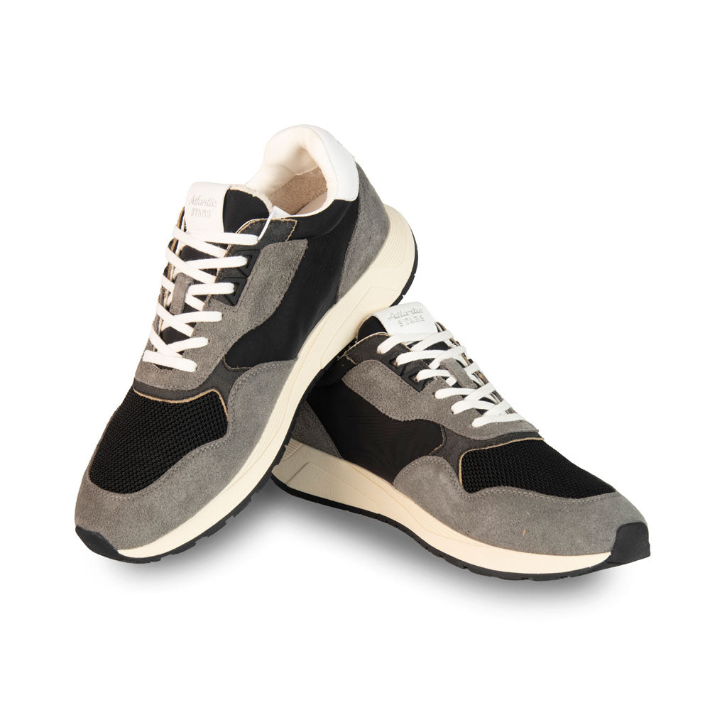 SNEAKERS UOMO ATLANTIC STARS MOD. "ELETTRA" IN CAMOSCIO E TESSUTO - COL. PIOMBO NERO