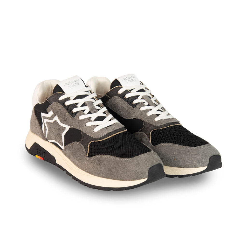 SNEAKERS UOMO ATLANTIC STARS MOD. "ELETTRA" IN CAMOSCIO E TESSUTO - COL. PIOMBO NERO