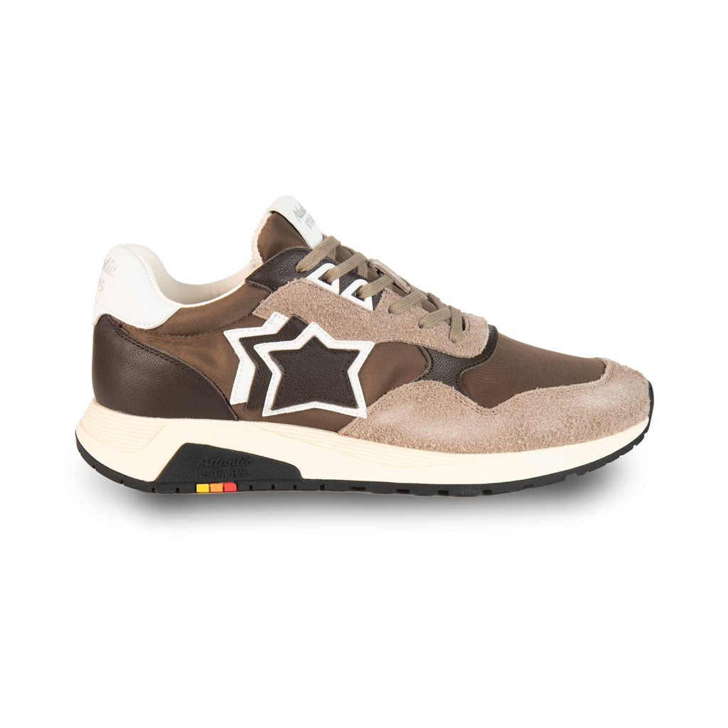 SNEAKERS UOMO ATLANTIC STARS MOD. "ELETTRA" IN CAMOSCIO E TESSUTO - COL. MARRONE MEDIO