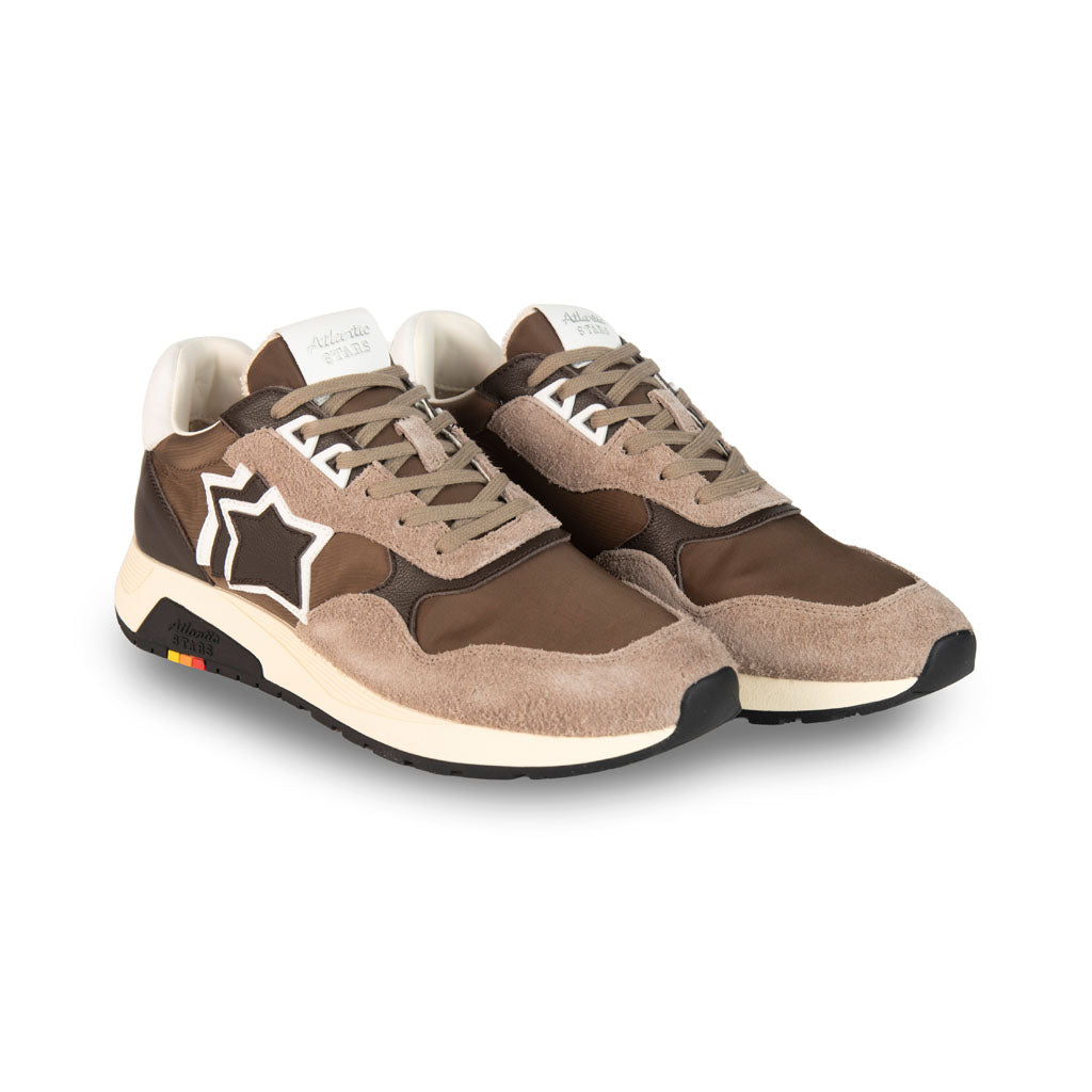 SNEAKERS UOMO ATLANTIC STARS MOD. "ELETTRA" IN CAMOSCIO E TESSUTO - COL. MARRONE MEDIO