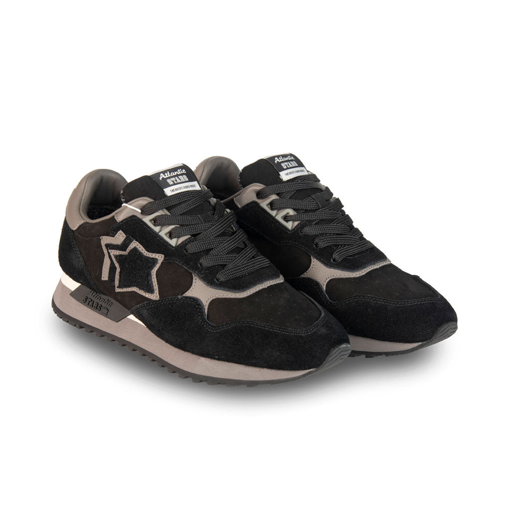 SNEAKERS UOMO ATLANTIC STARS MOD. "DRACO" IN CAMOSCIO E PELLE - COL. NERO