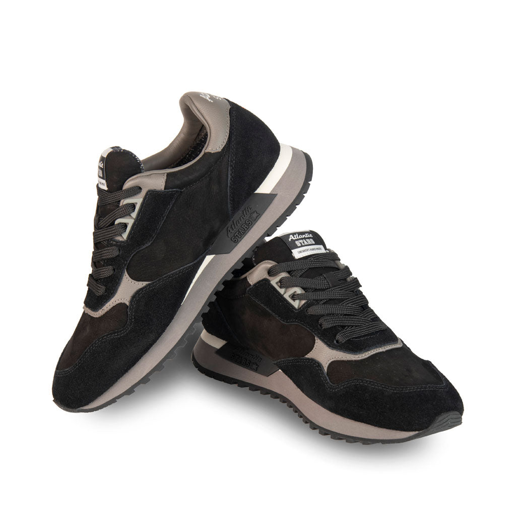 SNEAKERS UOMO ATLANTIC STARS MOD. "DRACO" IN CAMOSCIO E PELLE - COL. NERO