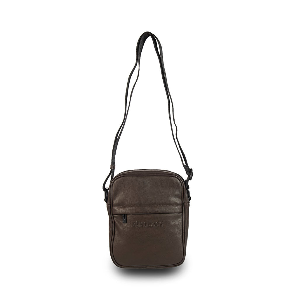 TRACOLLA UOMO BLAUER IN ECOPELLE CON LOGO - COL. MARRONE SCURO