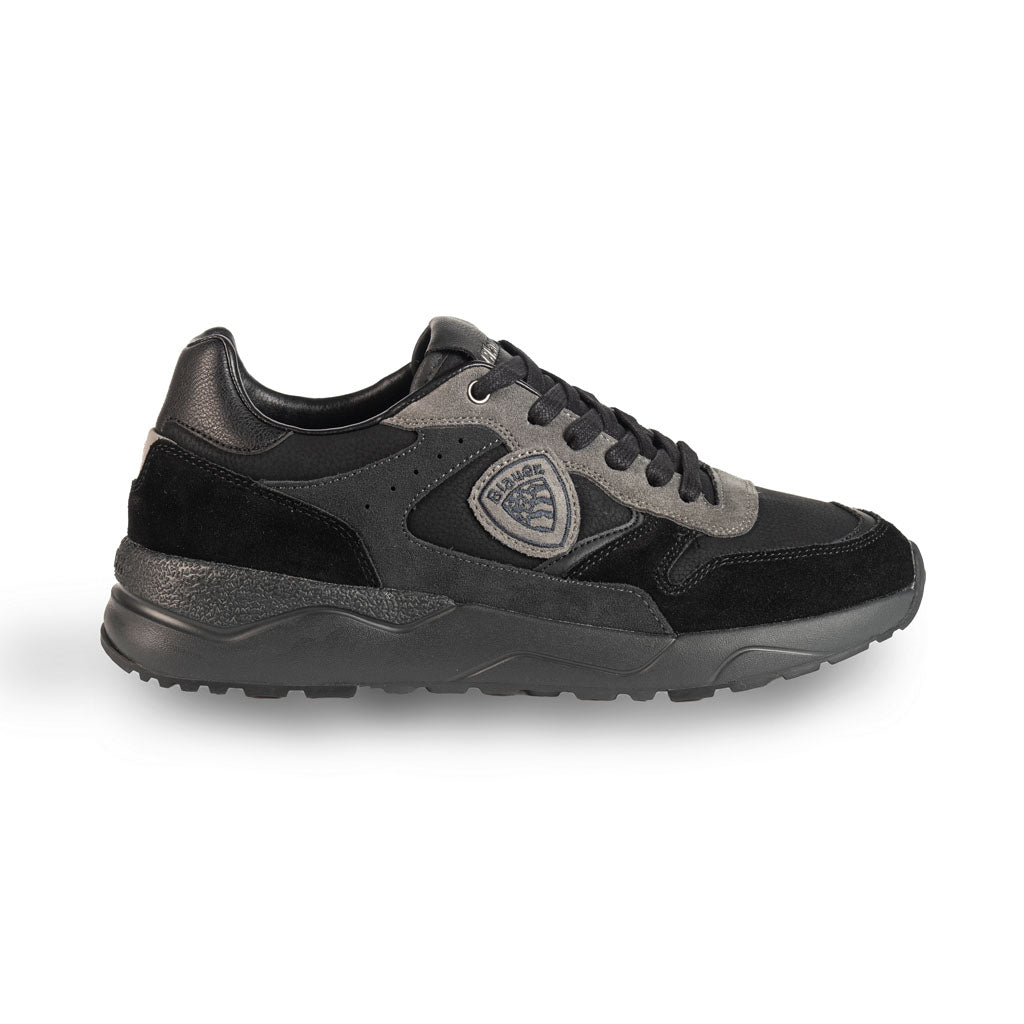 SNEAKERS UOMO BLAUER IN CAMOSCIO CON LOGO SCUDO - COL. NERO