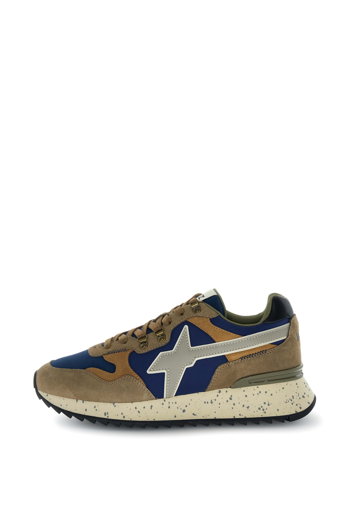 SNEAKERS UOMO W6YZ MOD. "YAK" IN SUEDE E TESSUTO - COL. MARRONE CHIARO / NAVY
