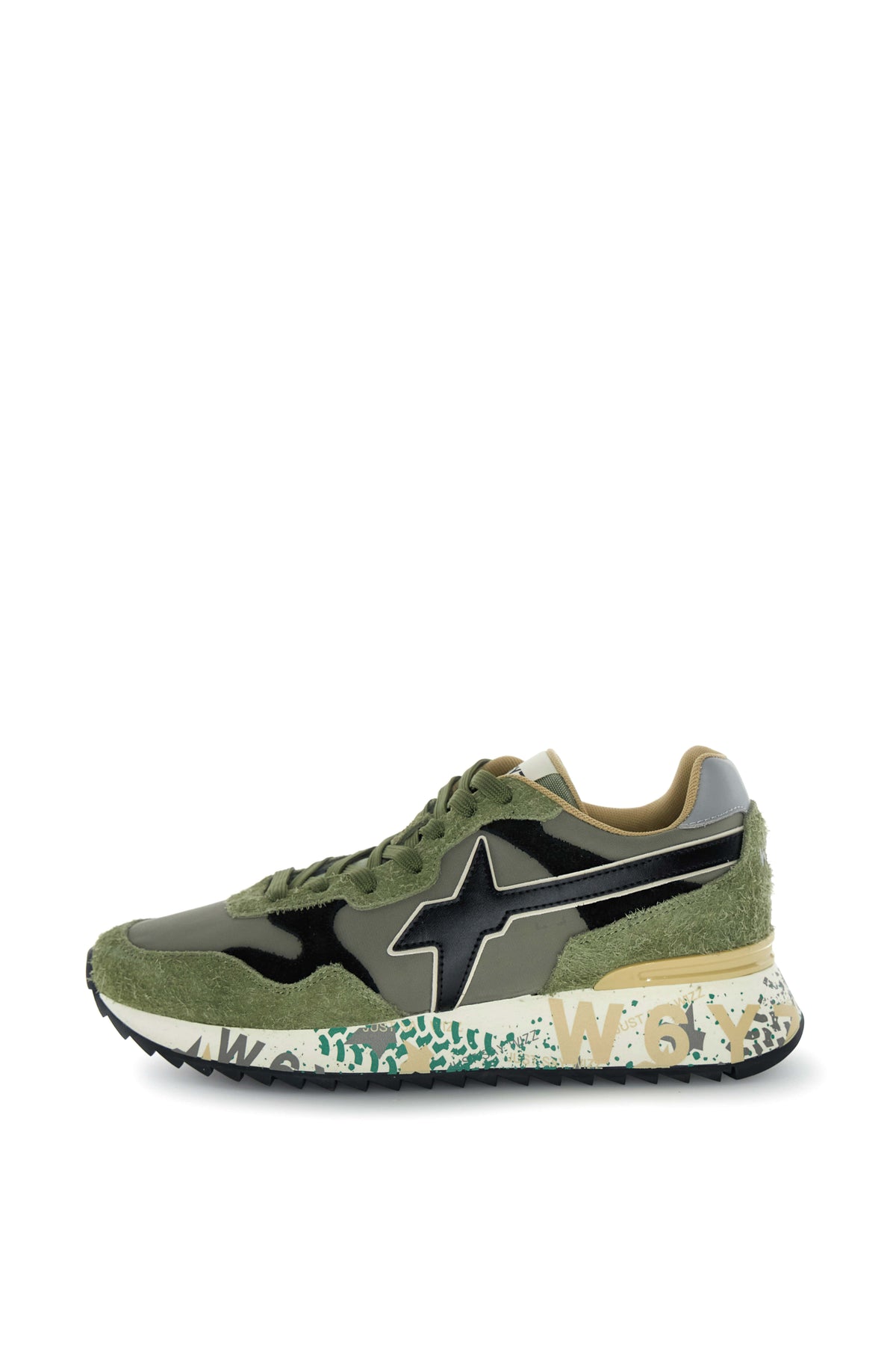 SNEAKERS UOMO W6YZ MOD. "YAK" IN SUEDE E TESSUTO - COL. VERDE MILITARE / NERO