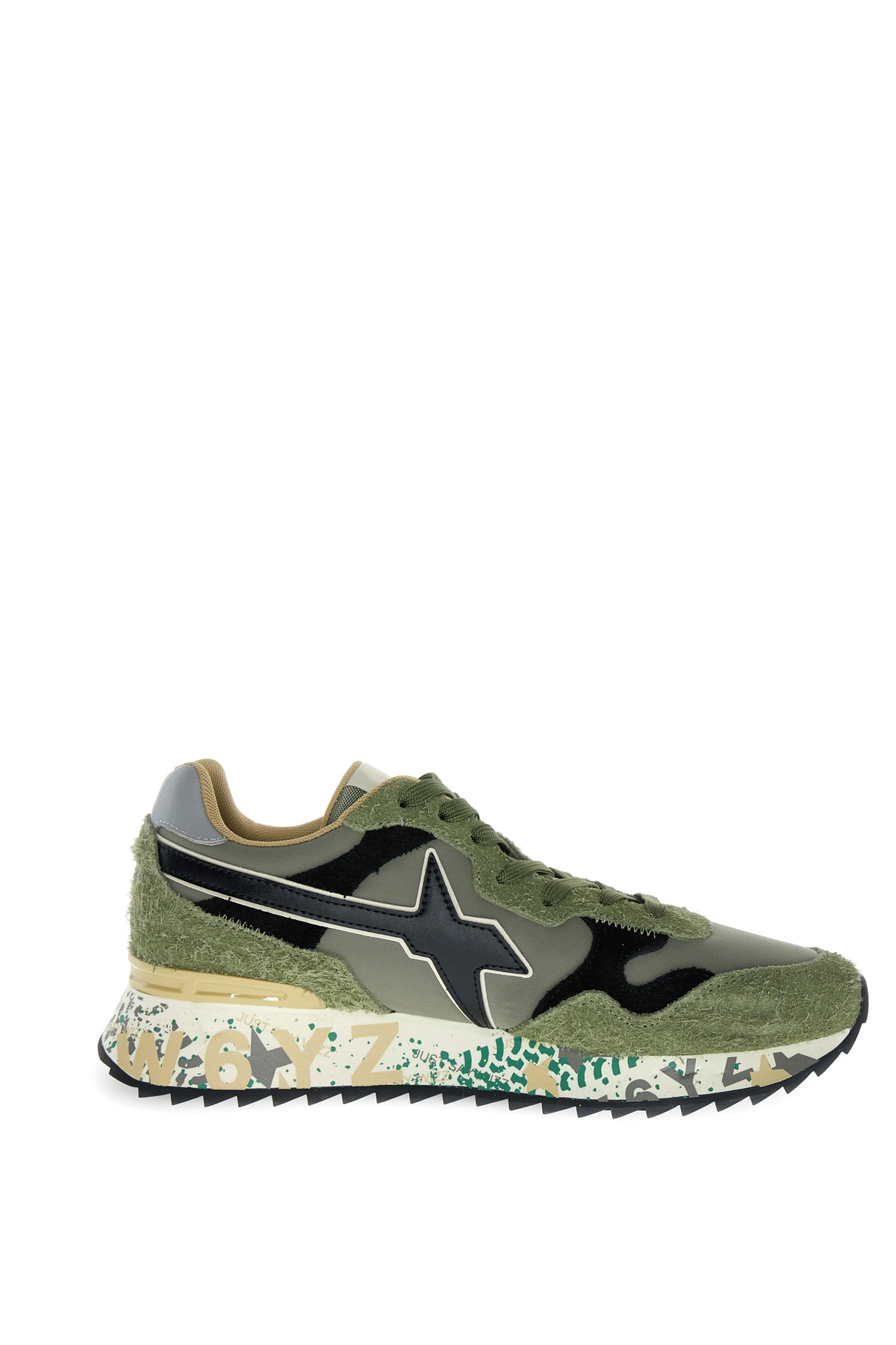 SNEAKERS UOMO W6YZ MOD. "YAK" IN SUEDE E TESSUTO - COL. VERDE MILITARE / NERO