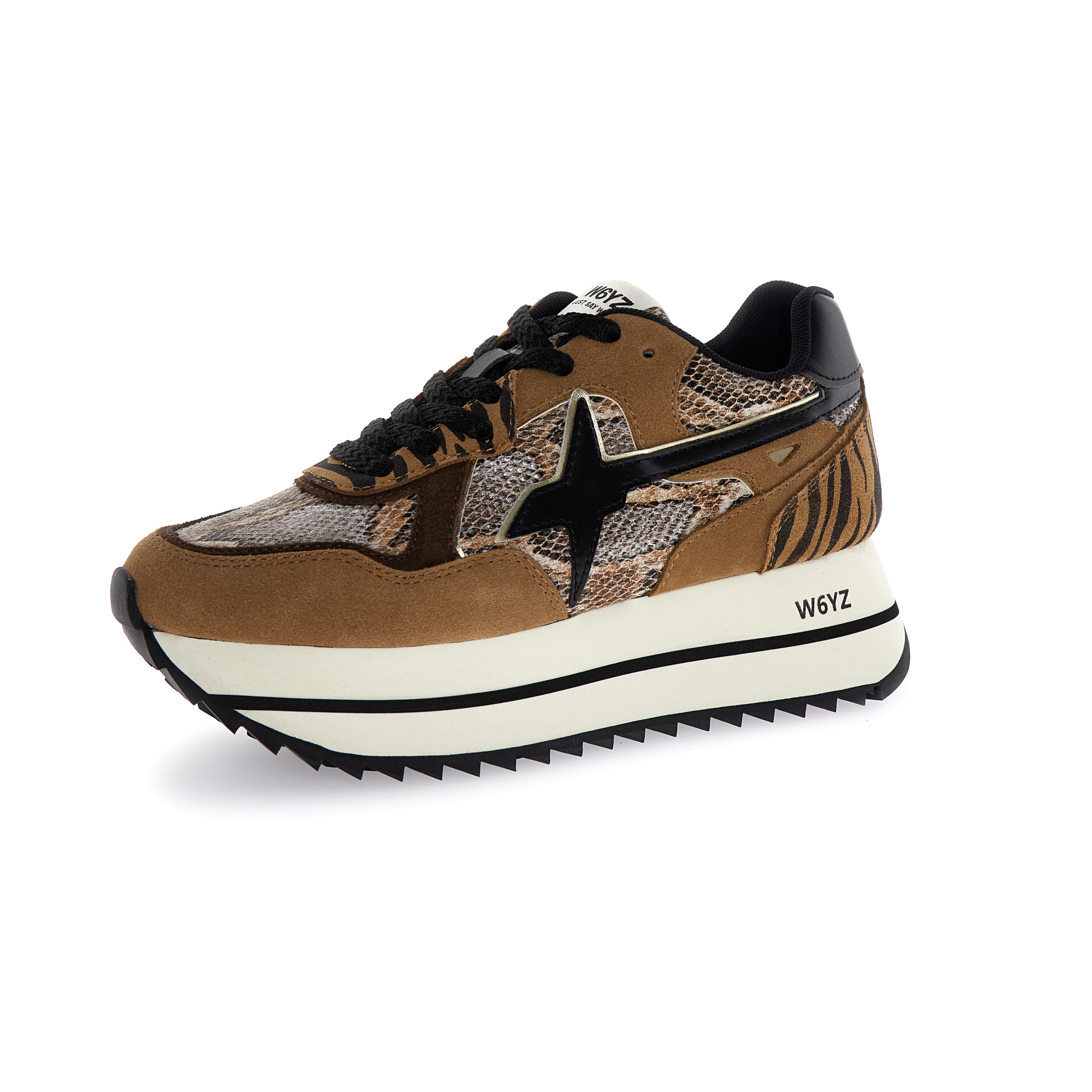 SNEAKERS DONNA W6YZ MOD. "DEVA" - COL. MARRONE / ANIMALIER