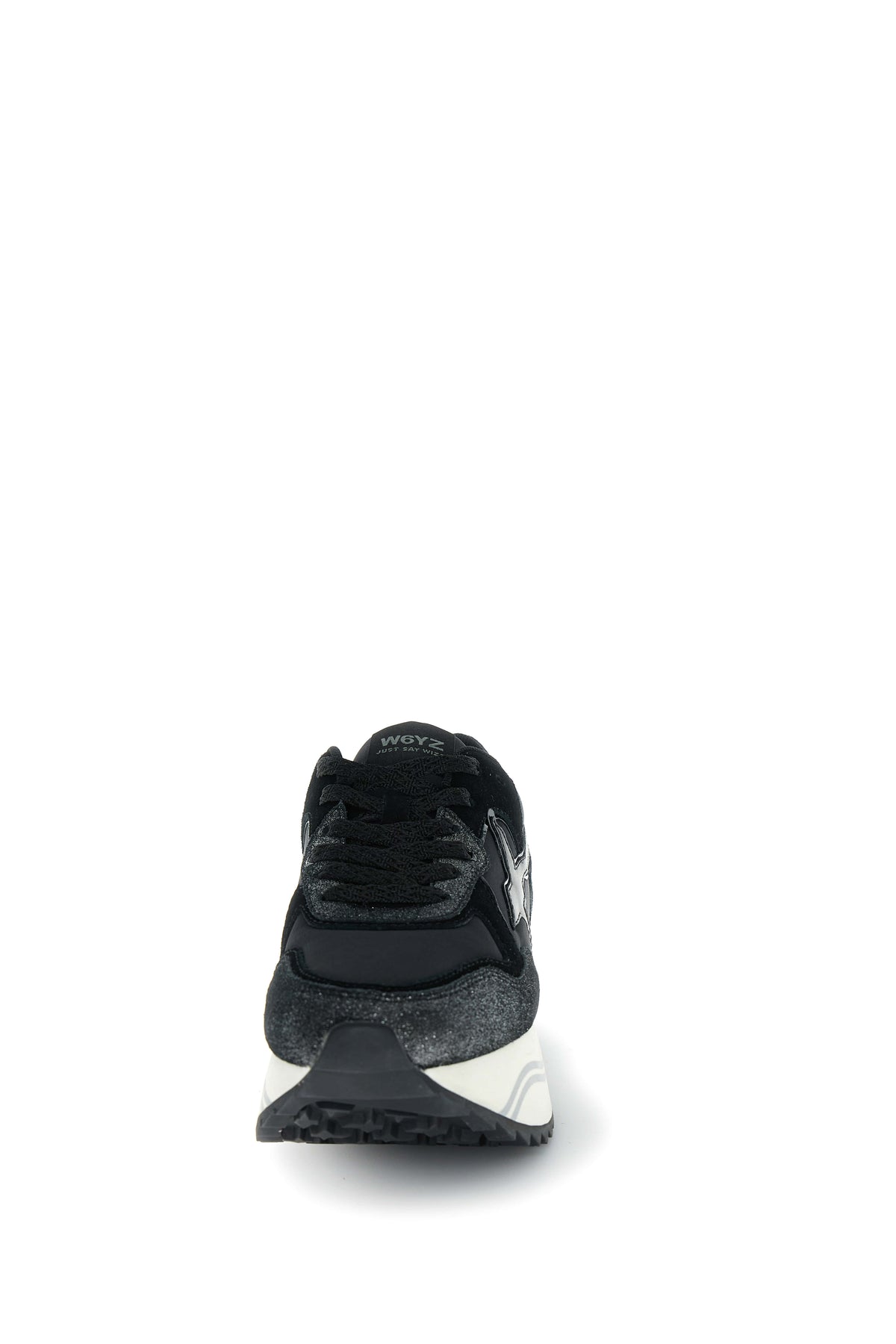SNEAKERS DONNA W6YZ MOD. "DEVA" IN PELLE E TESSUTO CON GLITTER - COL. NERO