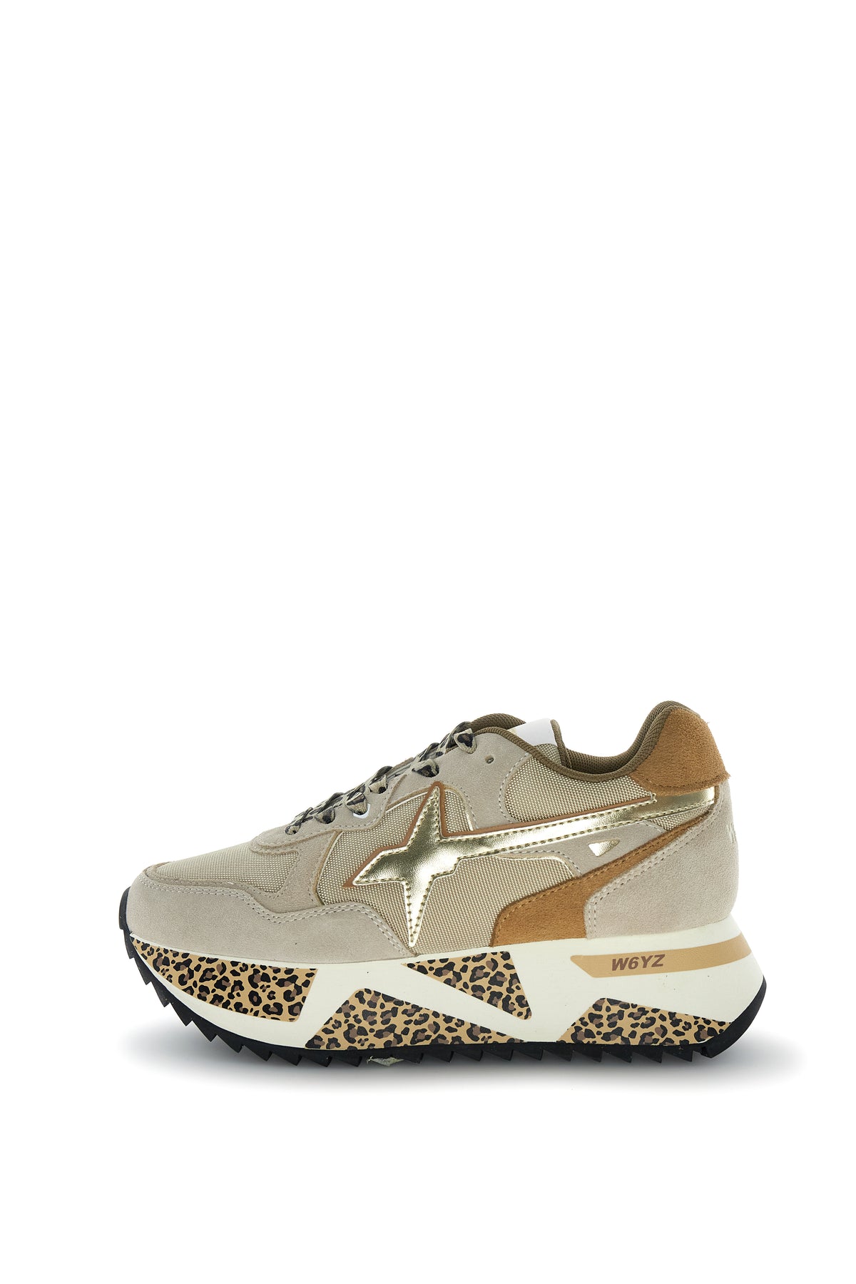 SNEAKERS DONNA W6YZ MOD. "DEVA" IN SUEDE E TESSUTO CON DETTAGLI ANIMALIER - COL. TORTORA / BEIGE