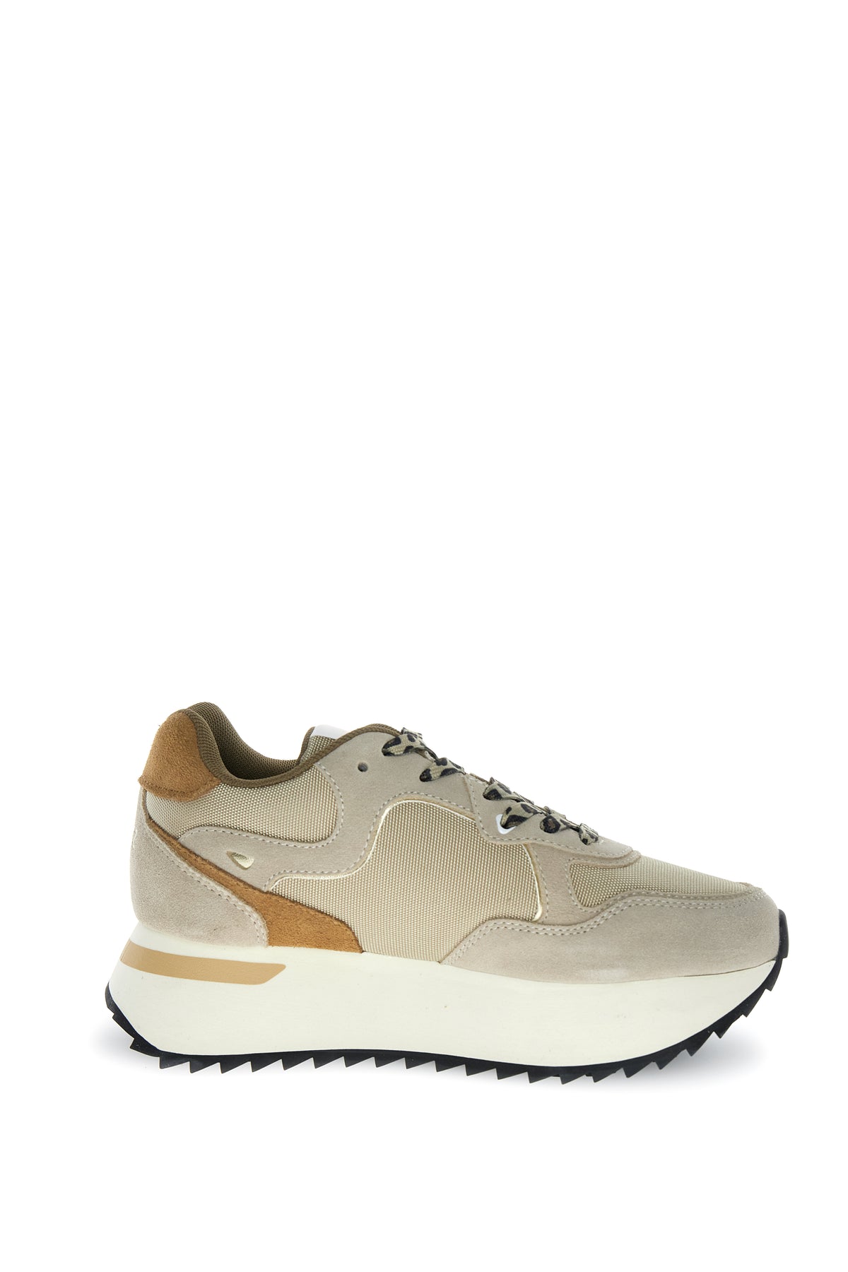 SNEAKERS DONNA W6YZ MOD. "DEVA" IN SUEDE E TESSUTO CON DETTAGLI ANIMALIER - COL. TORTORA / BEIGE