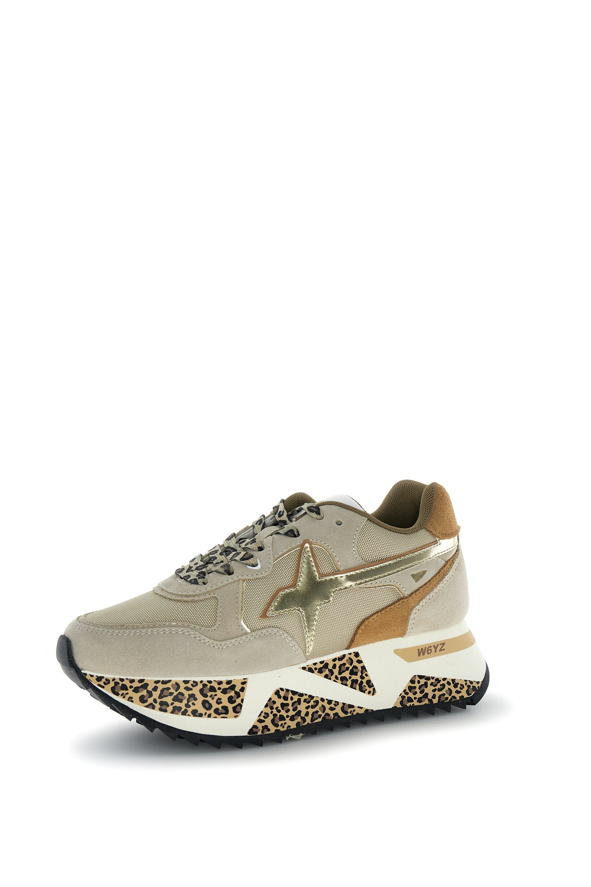SNEAKERS DONNA W6YZ MOD. "DEVA" IN SUEDE E TESSUTO CON DETTAGLI ANIMALIER - COL. TORTORA / BEIGE
