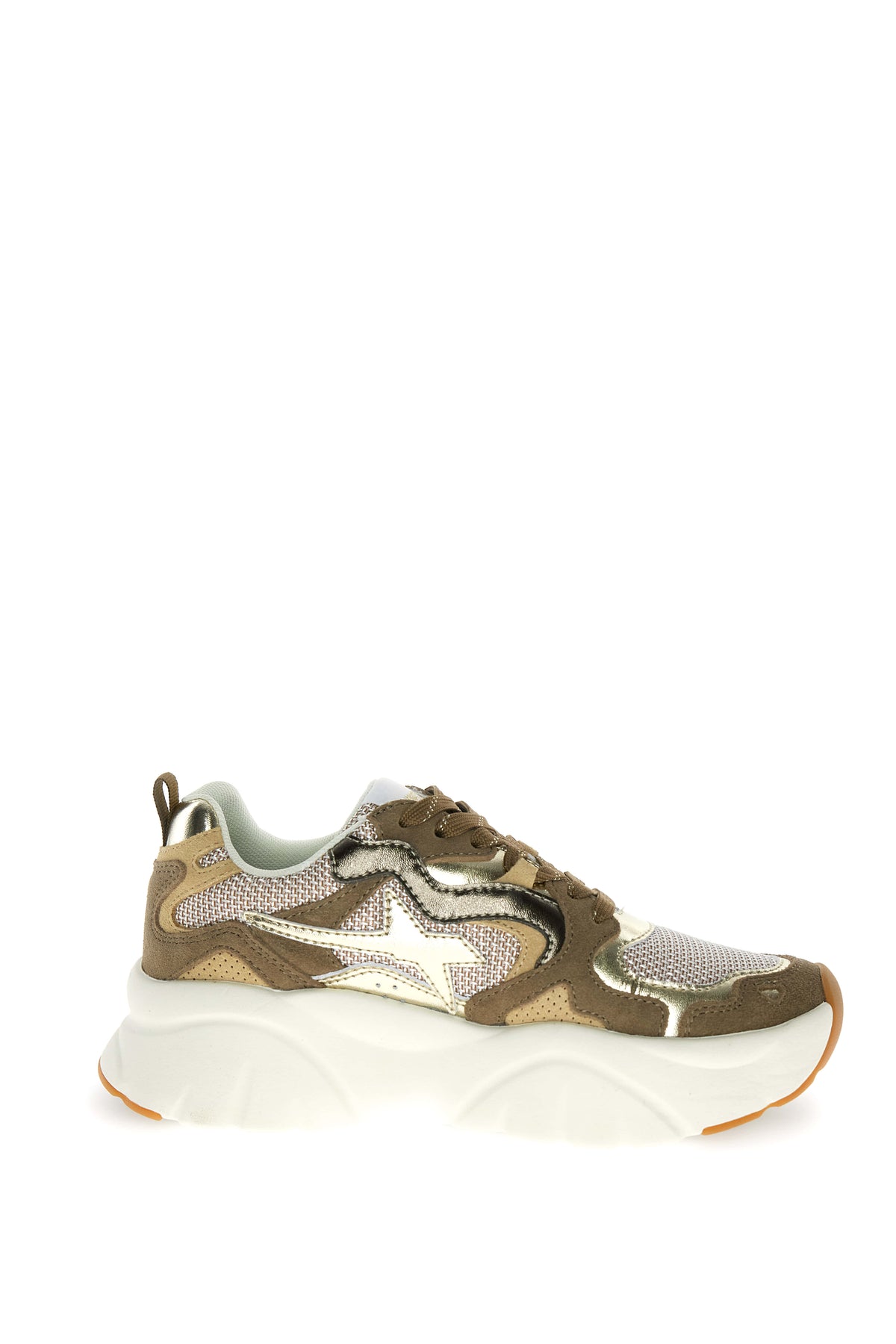 SNEAKERS DONNA W6YZ MOD. "MIA" IN PELLE E TESSUTO - COL. TORTORA / ORO