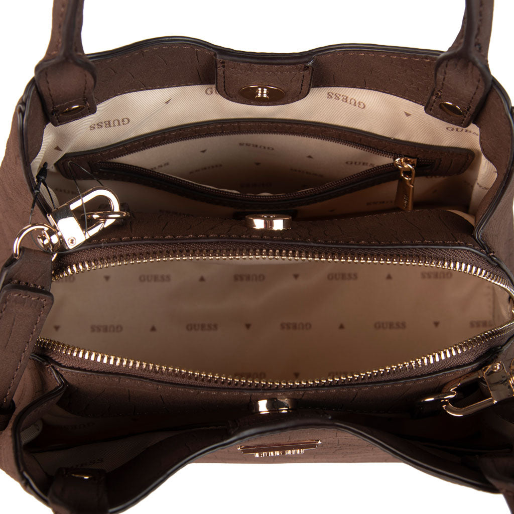 BORSA DONNA GUESS CON LOGO TRIANGOLO E CHARM PORTAMONETE - COL. ESPRESSO