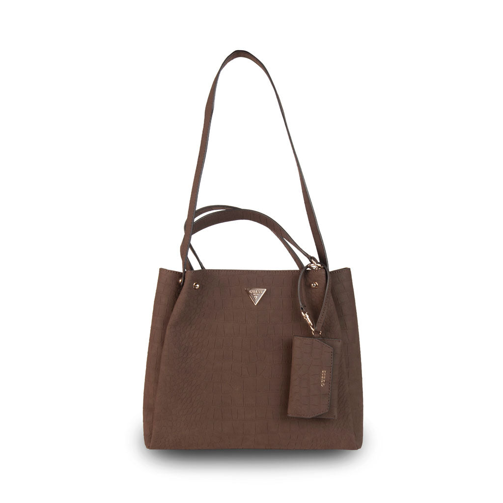 SHOPPER DONNA GUESS CON LOGO TRIANGOLO E CHARM PORTAMONETE - COL. ESPRESSO