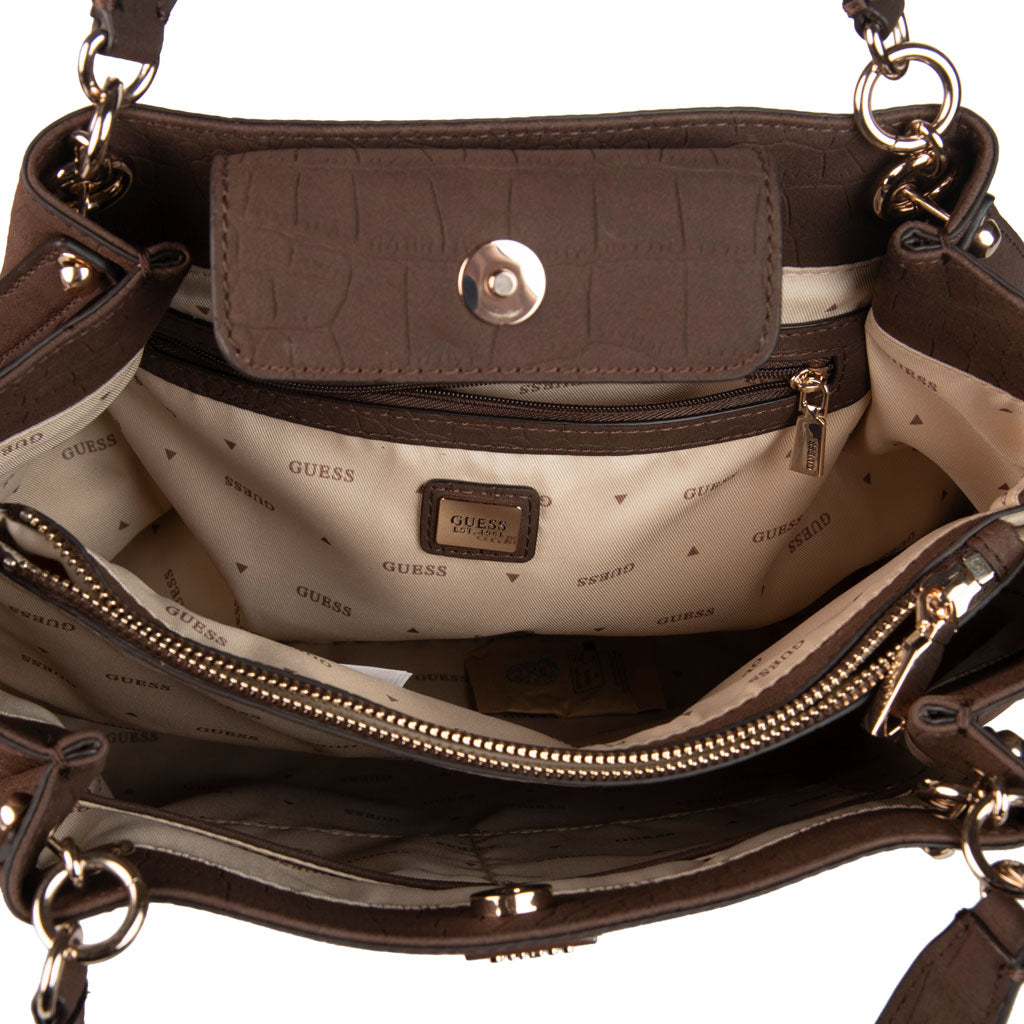 SHOPPER DONNA GUESS CON LOGO TRIANGOLO E CHARM PORTAMONETE - COL. ESPRESSO