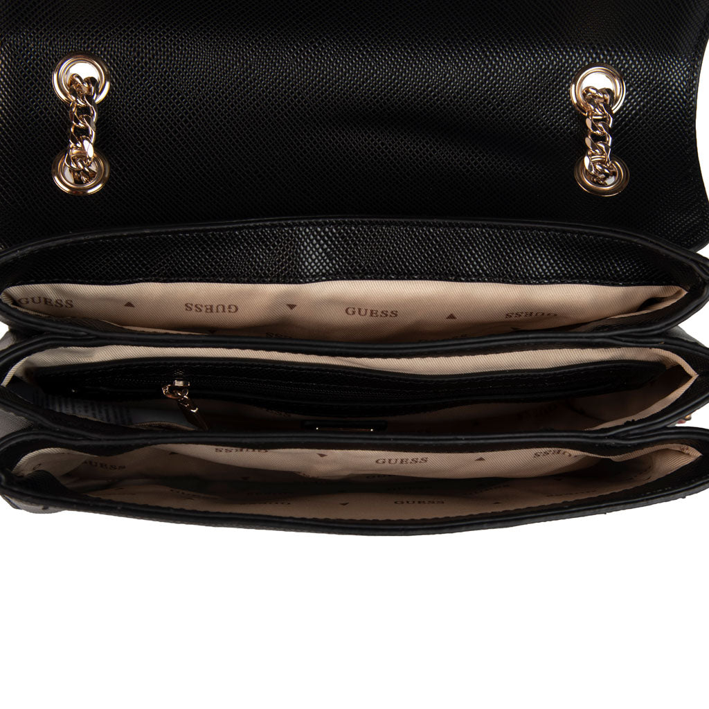 MINI TRACOLLA DONNA GUESS MOD. "NOELLE" SAFFIANO - COL. NERO
