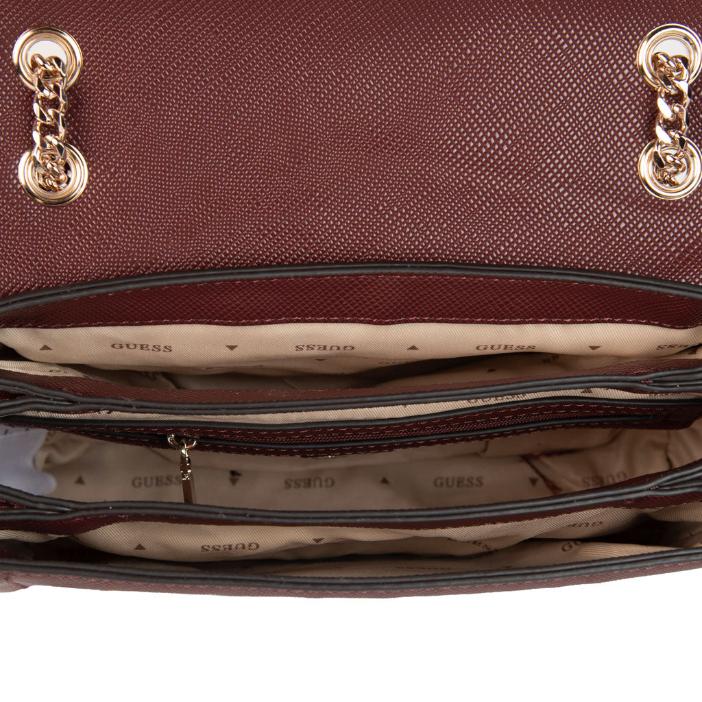 MINI TRACOLLA DONNA GUESS MOD. "NOELLE" SAFFIANO - COL. BURGUNDY