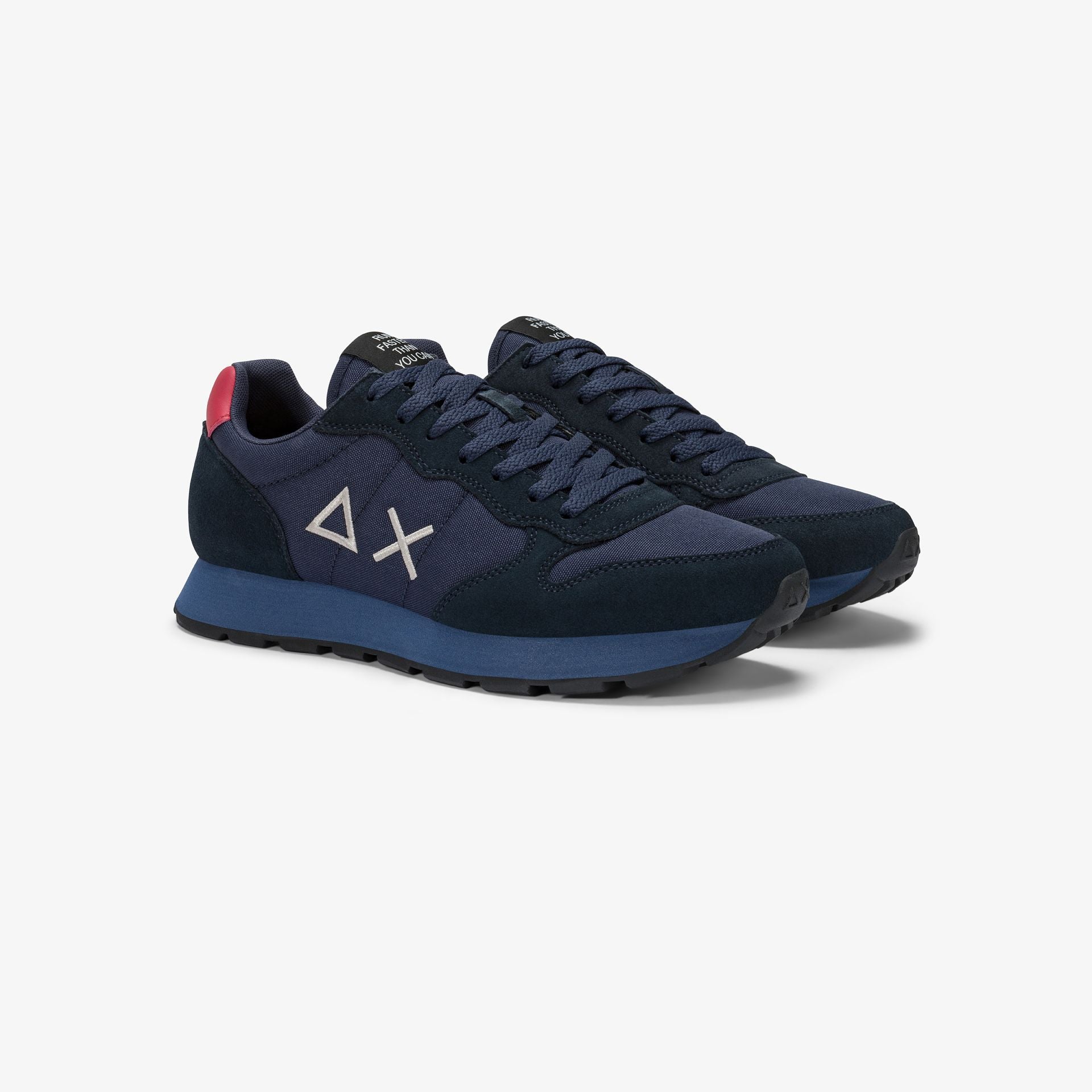 SNEAKERS UOMO SUN68 MOD. "TOM SOLID" IN NYLON E SUEDE - COL. BLU NAVY / BORDEAUX