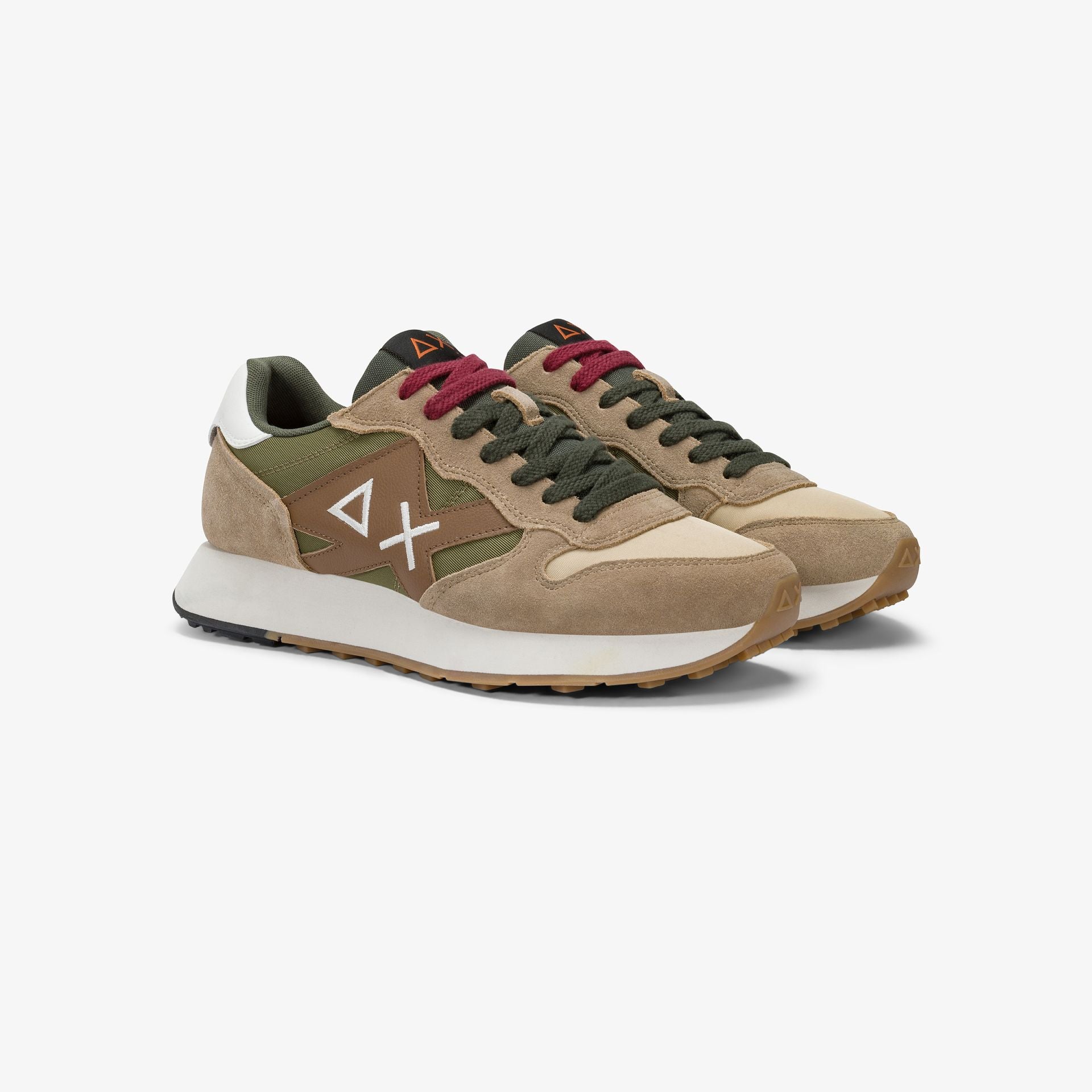 SNEAKERS UOMO SUN68 MOD. "JAKI BICOLOR" IN NYLON E SUEDE - COL. BEIGE SCURO