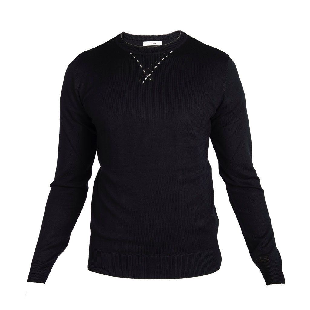 MAGLIA GIROCOLLO UOMO SEINSE CON RICAMI A CONTRASTO - Colori disponibili: 2