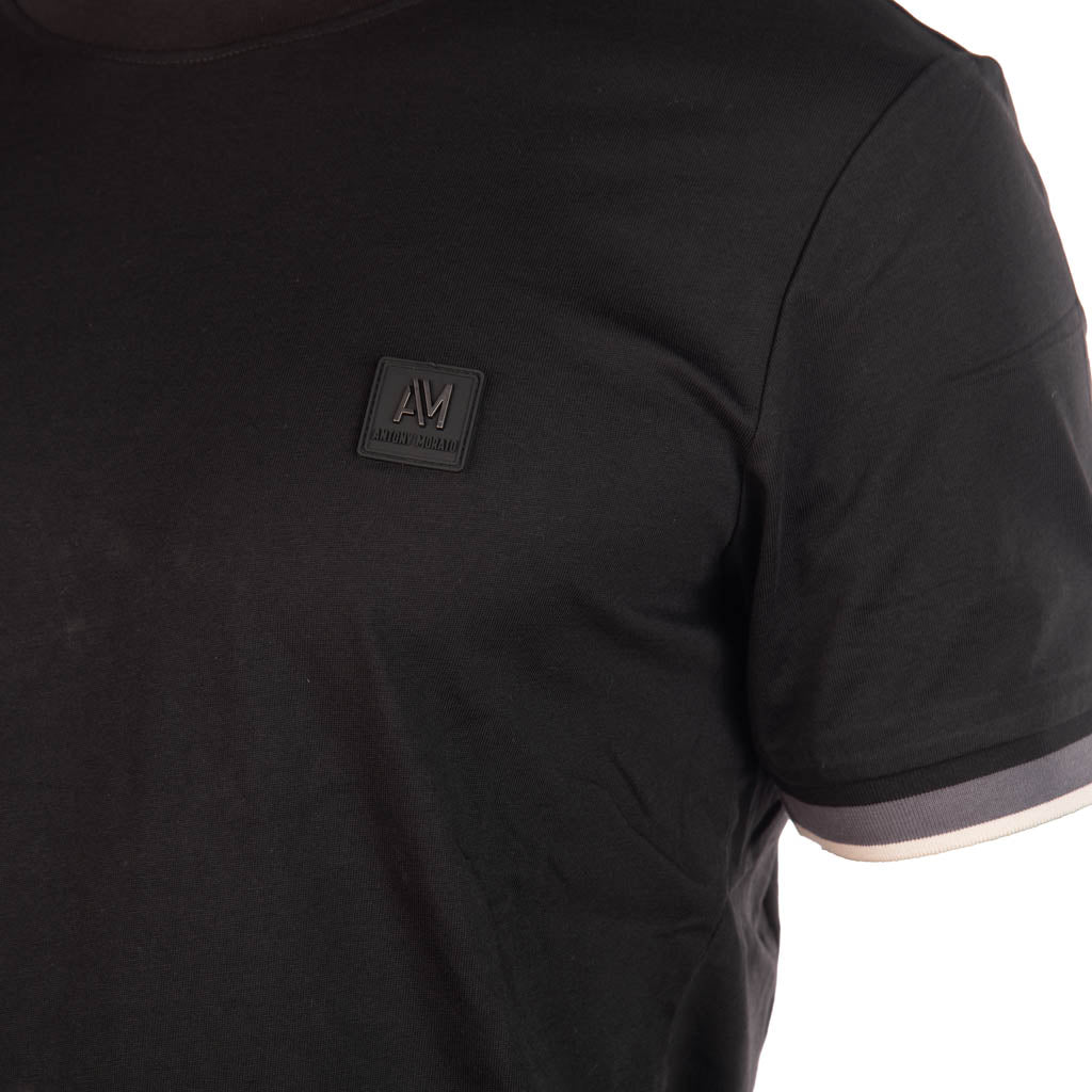 T-SHIRT ANTONY MORATO REGULAR FIT CON POLSINI A COSTINE E PATCH LOGATA - COL. NERO