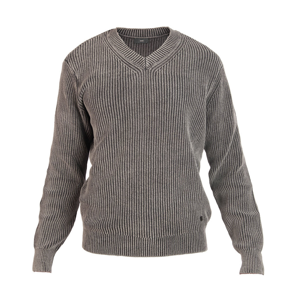 MAGLIAUOMO LIU JO CON SCOLLO A V IN MAGLIA DI MISTO COTONE - COL. GRIGIO