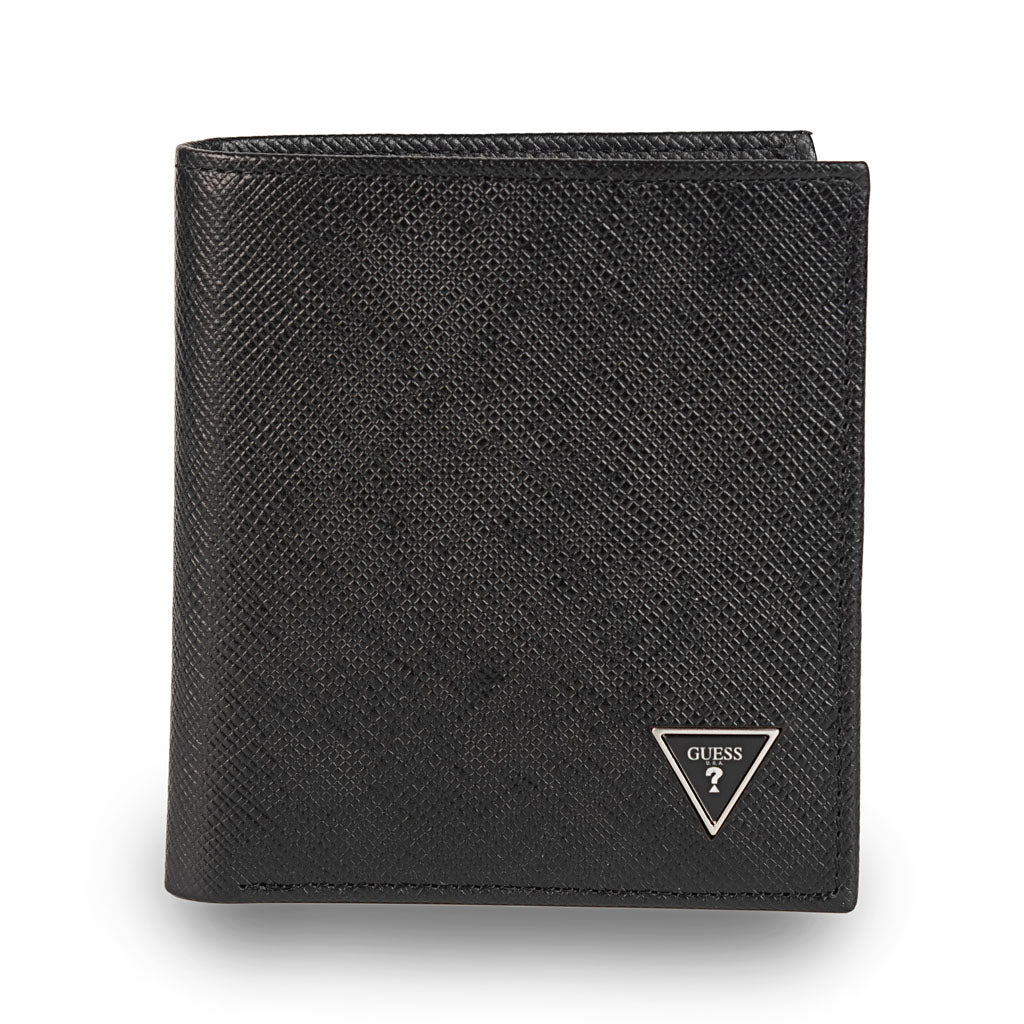 PORTAFOGLIO UOMO GUESS IN VERA PELLE CON LOGO TRIANGOLO MOD. "MILANO" - COL. NERO
