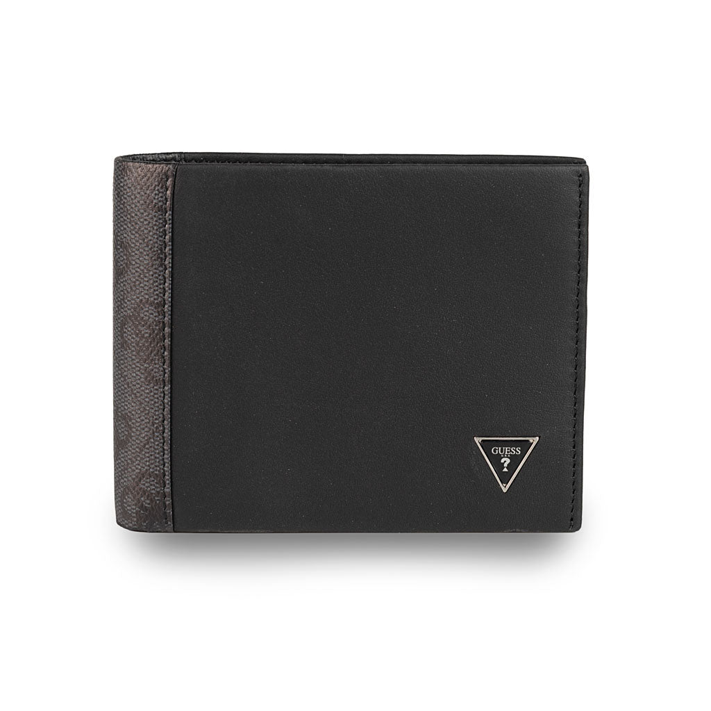 PORTAFOGLIO UOMO GUESS IN VERA PELLE CON LOGO TRIANGOLO MOD. "SIDNEY" - COL. NERO