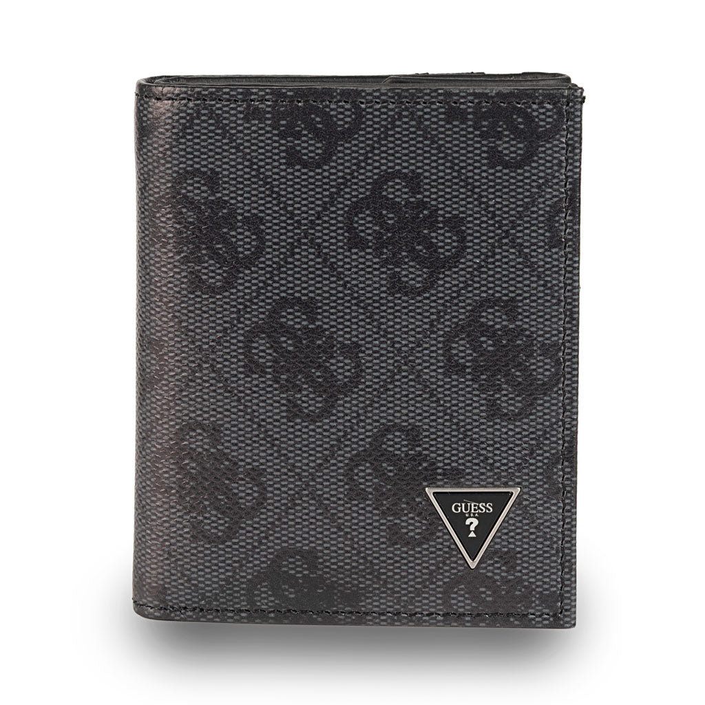 PORTAFOGLIO UOMO GUESS IN VERA PELLE CON LOGO ALL OVER MOD. "MILANO" - COL. NERO