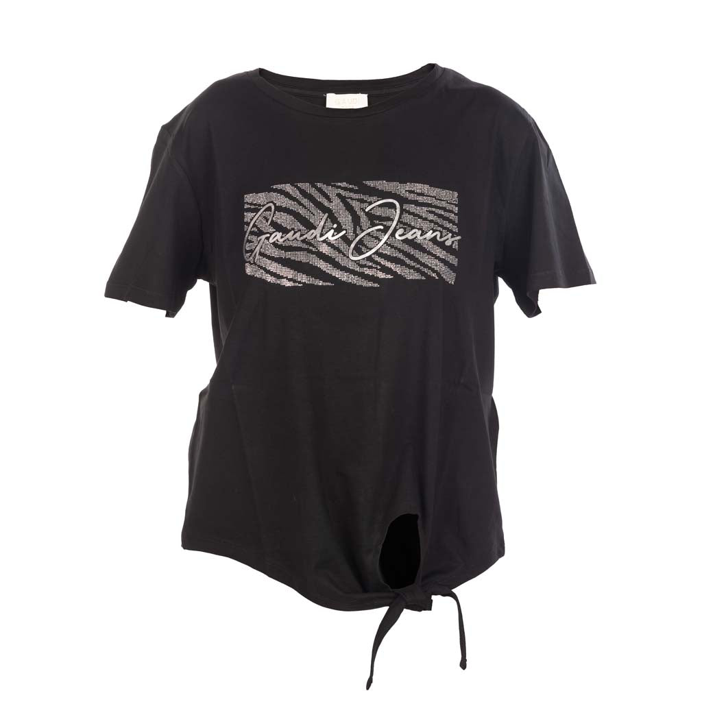 T-SHIRT DONNA GAUDI' CON STAMPA E NODO AL FONDO - Colori disponibili: 2
