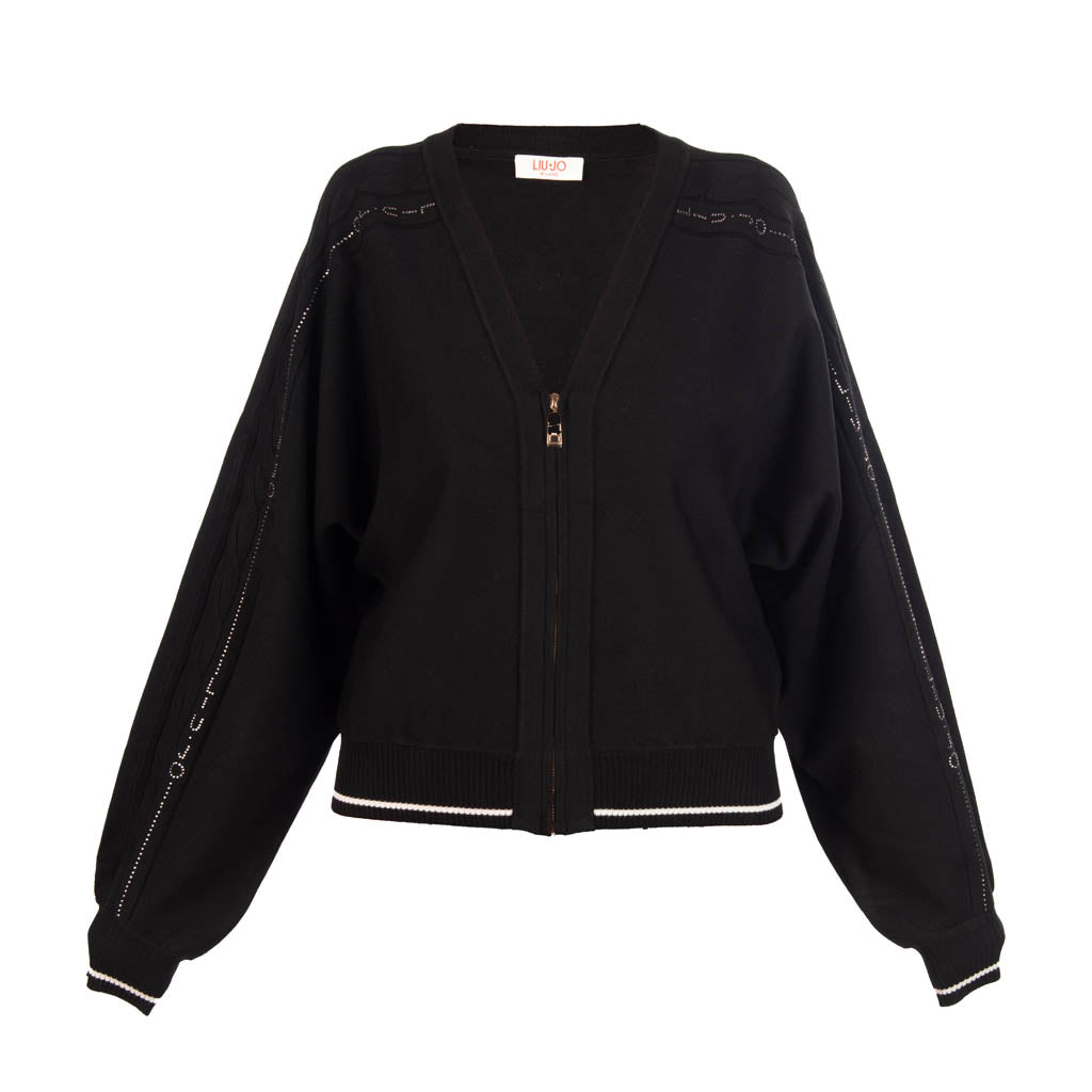 CARDIGAN DONNA LIU JO CON ZIP E STRASS - COL. NERO