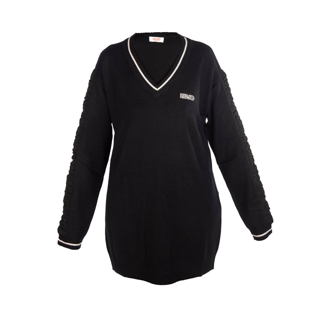 MAXI MAGLIA DONNA LIU JO CON INSERTO IN GEORGETTE - COL. NERO