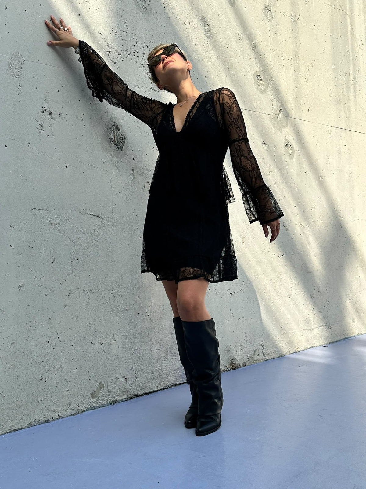 ABITO CORTO DONNA ARTIGLI CON BALZE IN PIZZO - COL. NERO