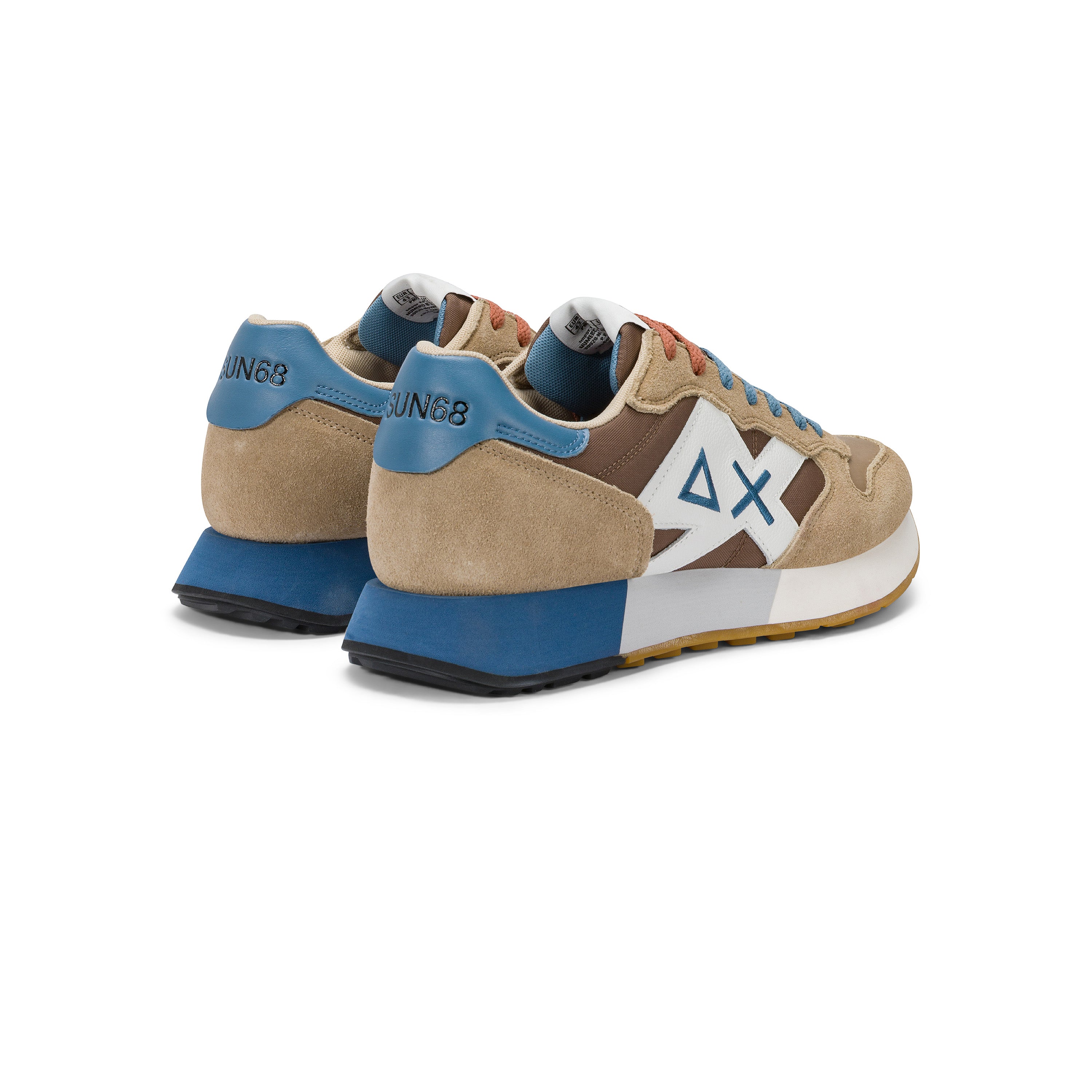SNEAKERS UOMO SUN68 MOD. "JAKI BICOLOR" IN SUEDE E NYLON - COL. BEIGE / MARRONE VOLPE