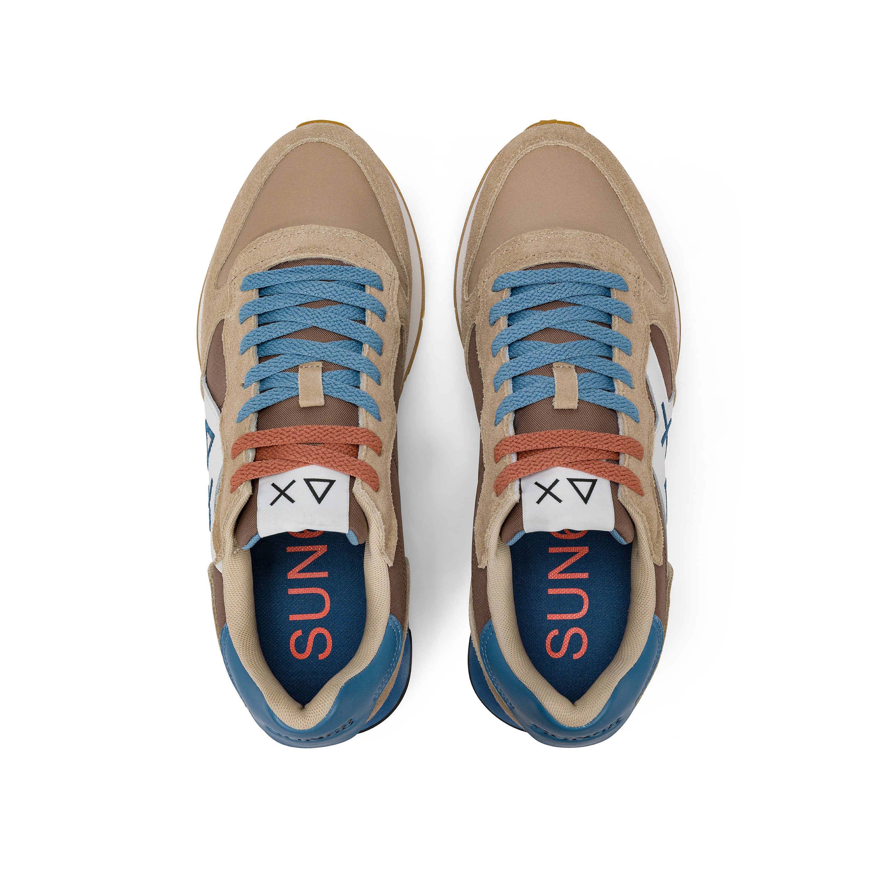 SNEAKERS UOMO SUN68 MOD. "JAKI BICOLOR" IN SUEDE E NYLON - COL. BEIGE / MARRONE VOLPE